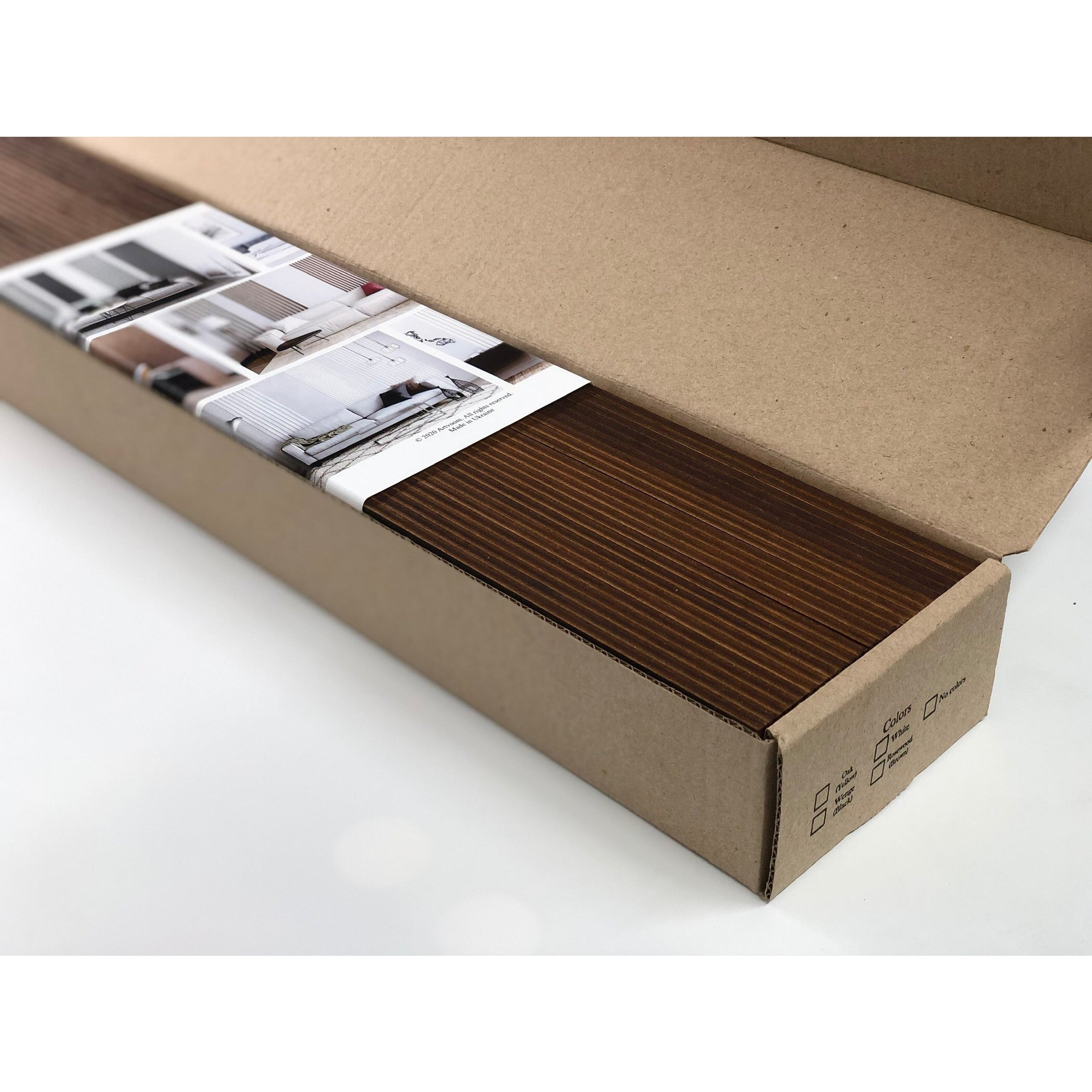 Wide Walnut Wooden Wall Slats, 24 pcs in box. Artvoom Wall Decor - Artvoom