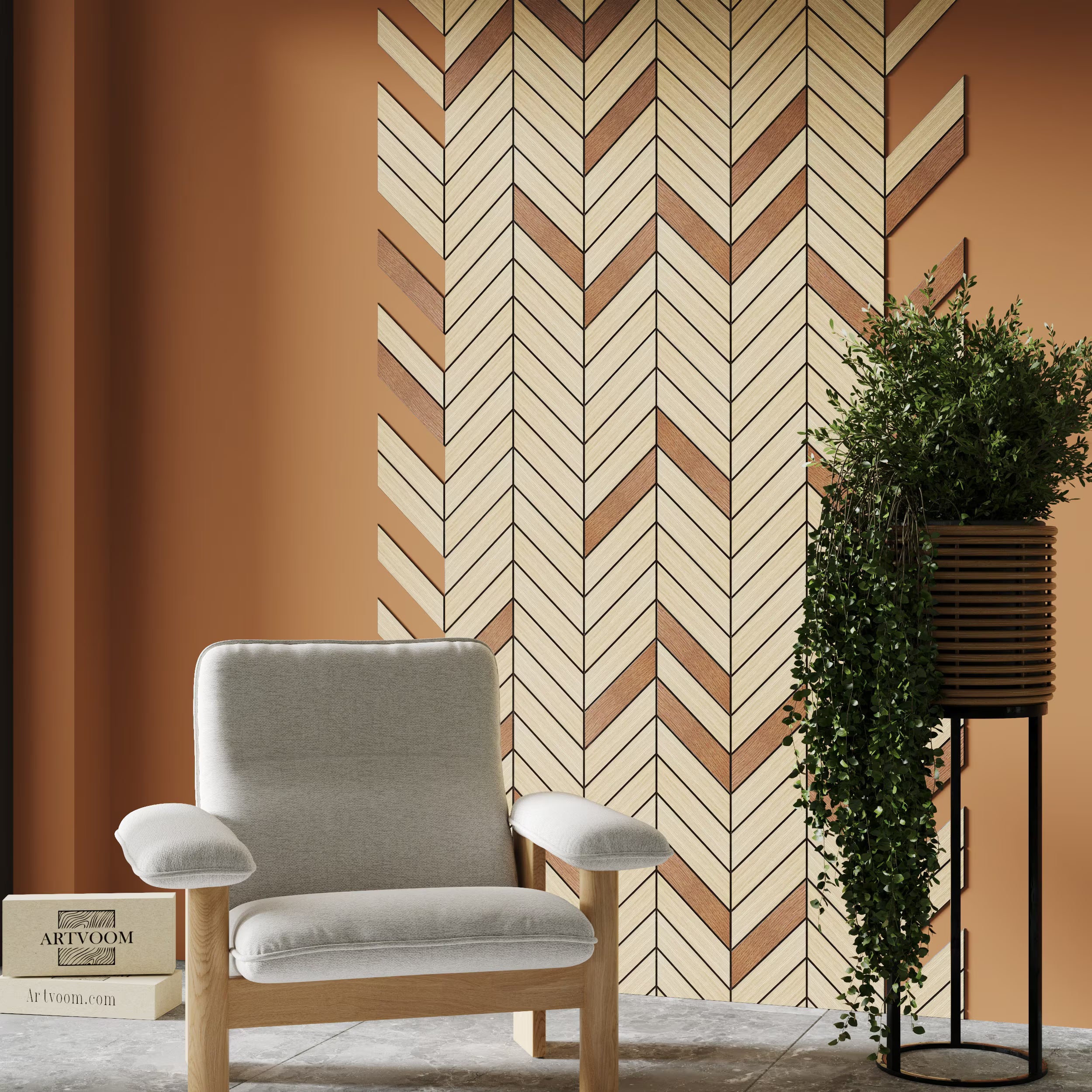 Chevron Wooden Wall Panels | Customizable Herringbone panels for Accent Wall