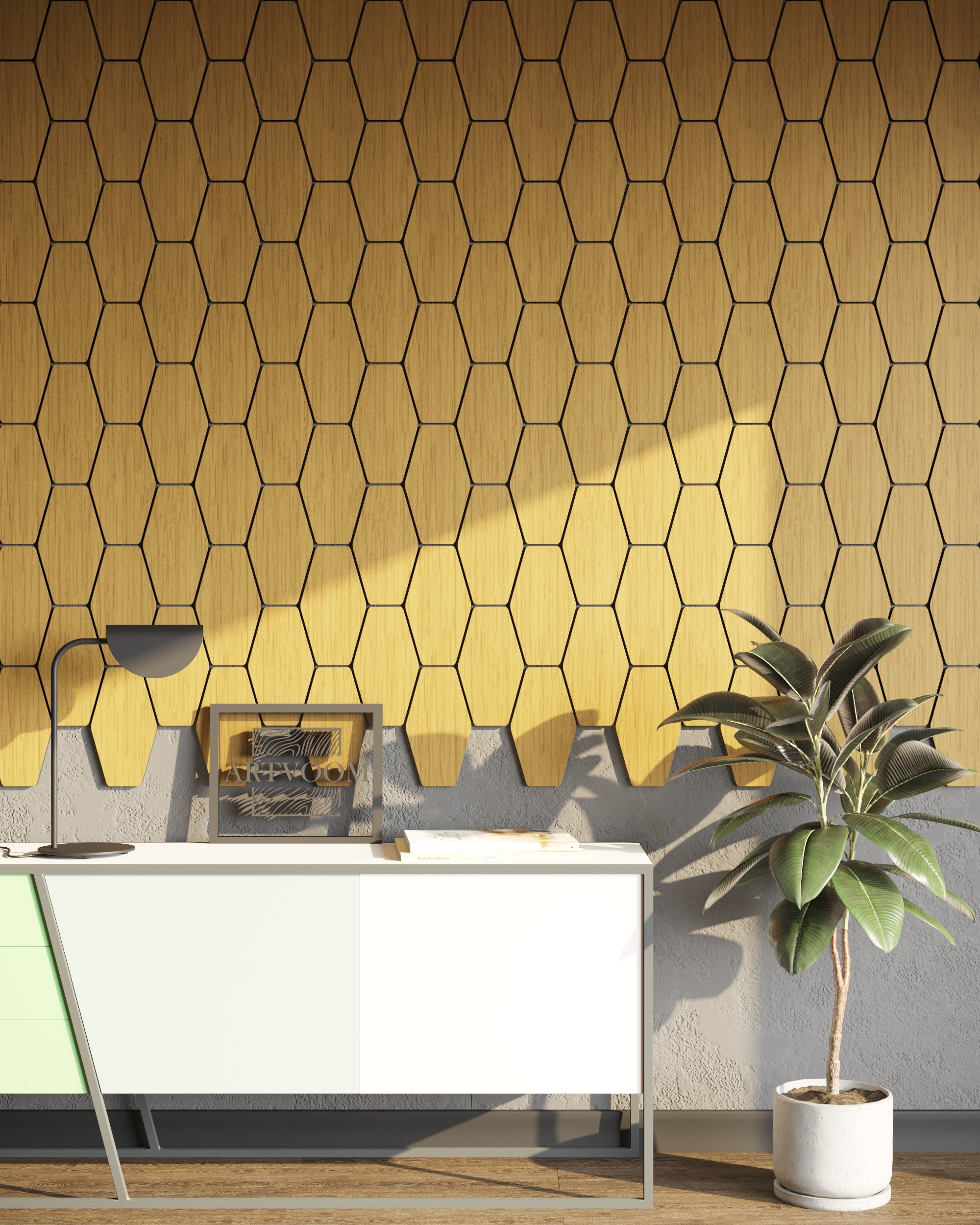Long hexagons Oil Oak, Wooden Wall Panels, 15 pcs in box. Artvoom Wall Decor panels by Artvoom – wood decor