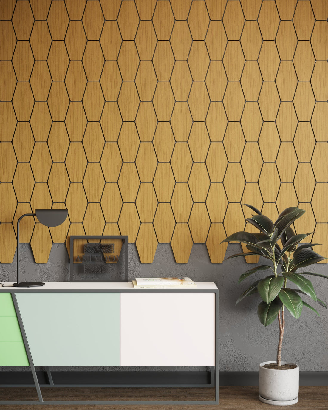 Long hexagons Oil Oak, Wooden Wall Panels, 15 pcs in box. Artvoom Wall Decor panels by Artvoom – wood decor