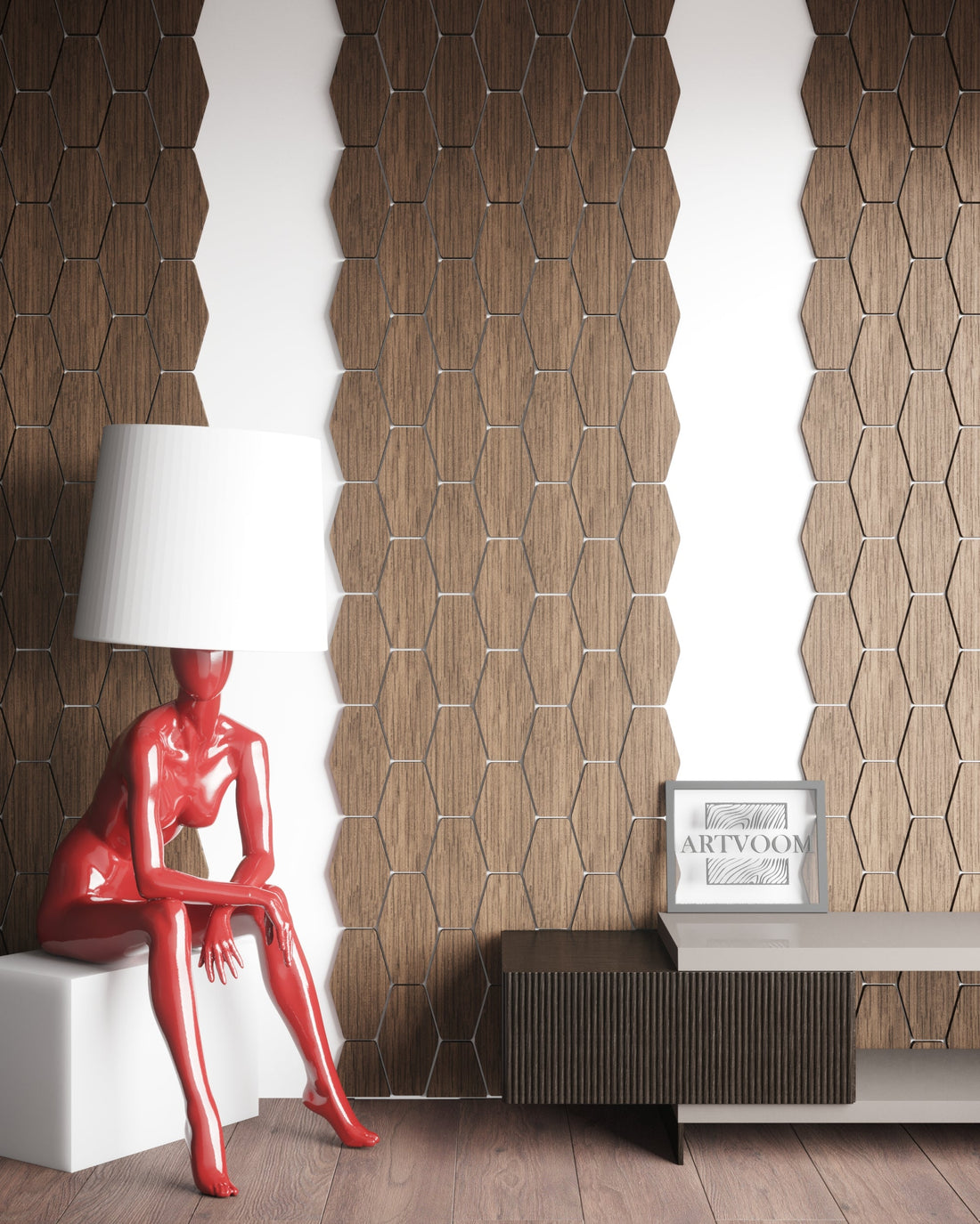 Long hexagons Rosewood, Wooden Wall Panels, 15 pcs in box. Artvoom Wall Decor panels by Artvoom – wood decor