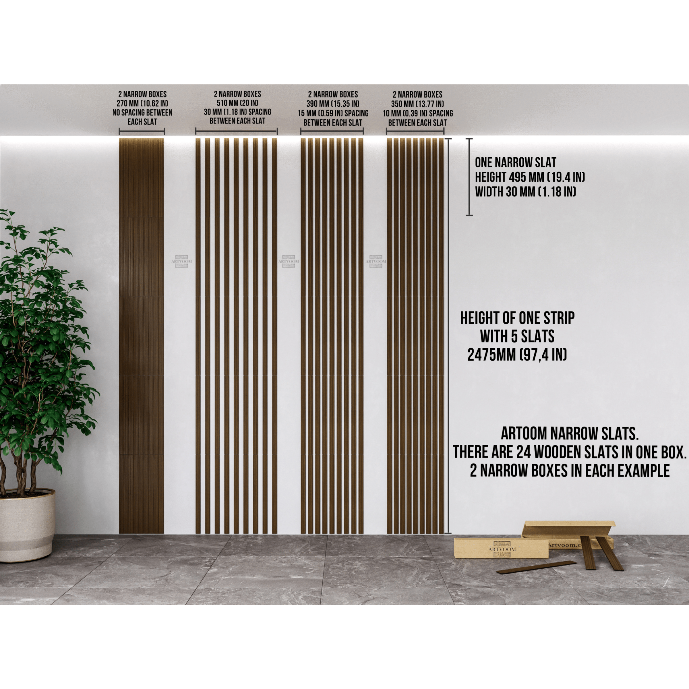 Narrow Natural Oak Wooden Wall Slats, 24 pcs in box. Artvoom Wall Decor panels by Artvoom – wood decor