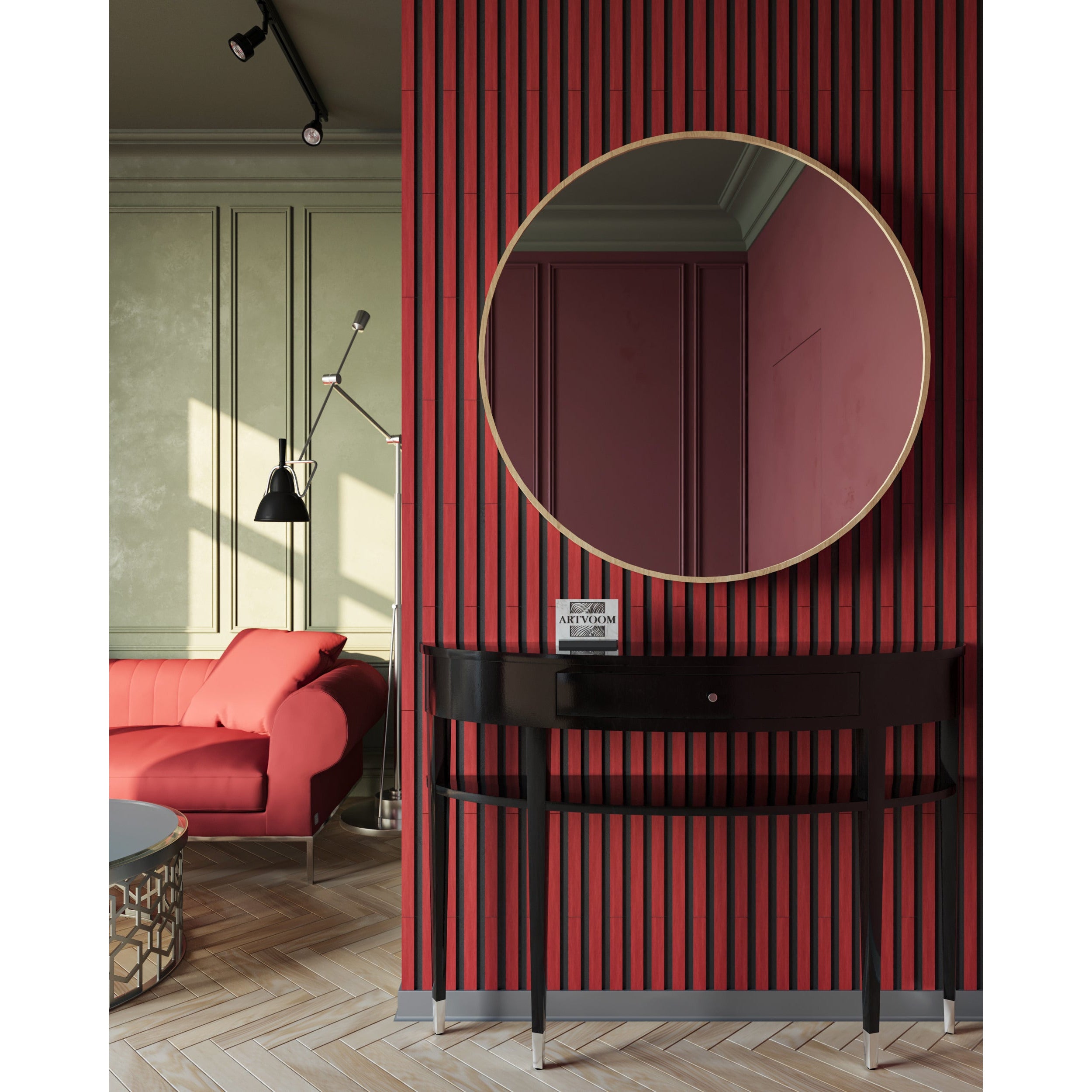 Narrow Red Wooden Wall Slats, 24 pcs in box. Artvoom Wall Decor panels by Artvoom – wood decor