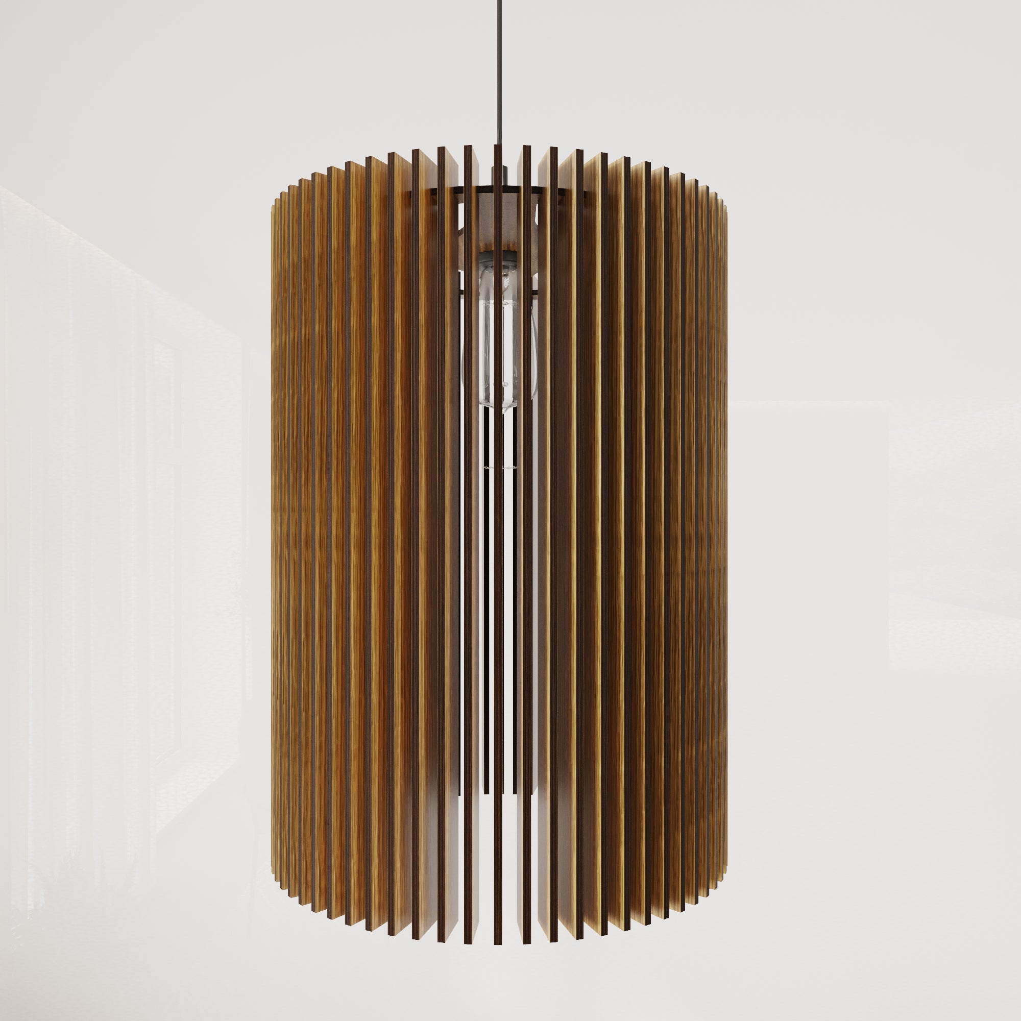 Narrow wooden pendant lights made of slats panels by Artvoom – wood decor