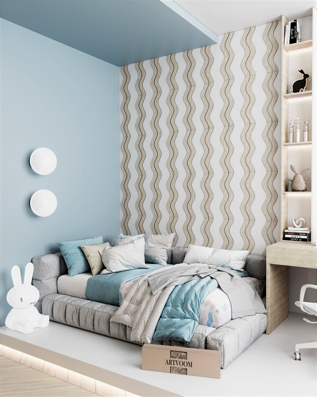 Natural Oak Wooden Wave, 12 pcs in box. Artvoom Wall Decor panels by Artvoom – wood decor