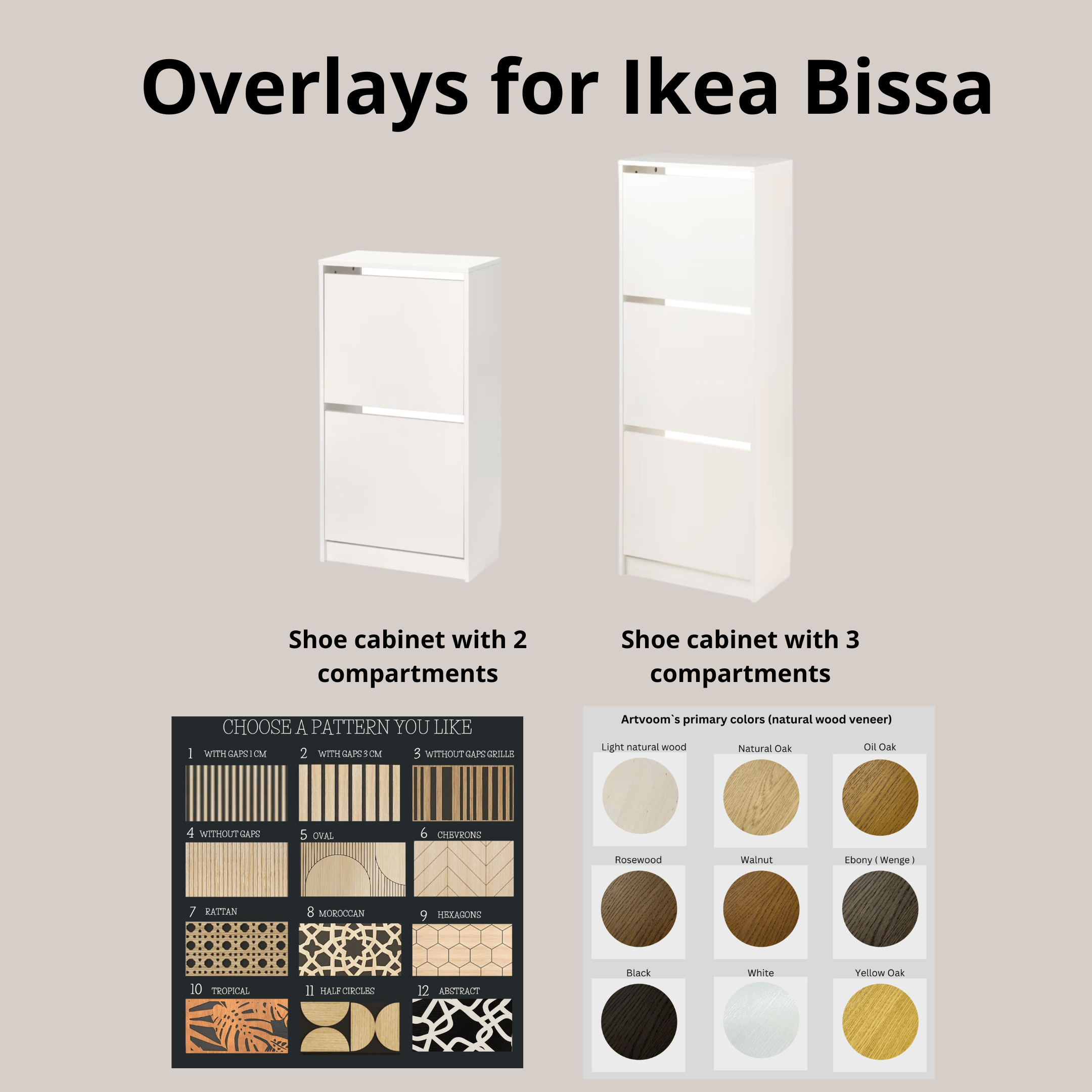 Overlay wooden panels for decorating ikea bissa dresser with pattern panels by Artvoom – wood decor