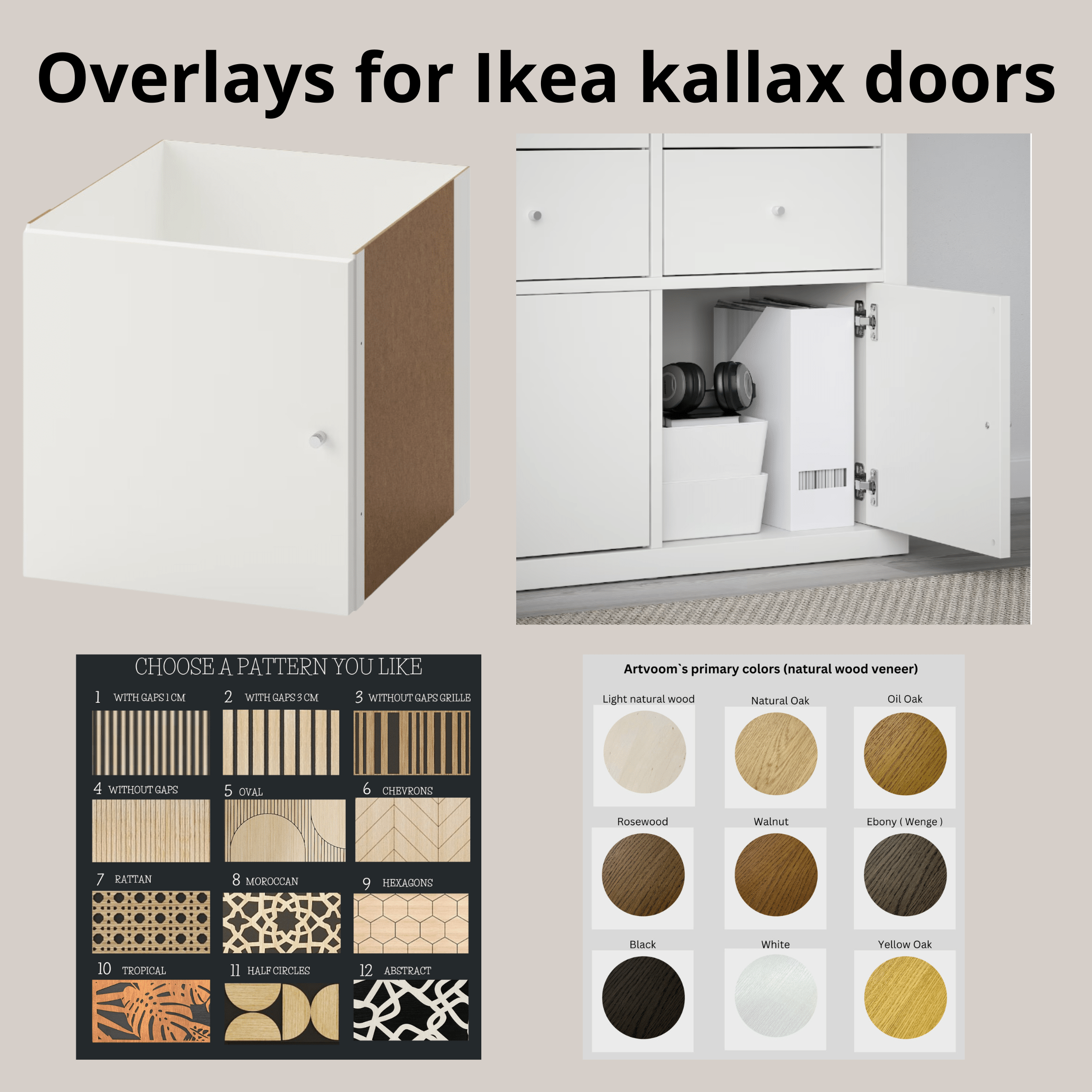 Overlay wooden panels for decorating ikea kallax doors and drawers with pattern panels by Artvoom – wood decor