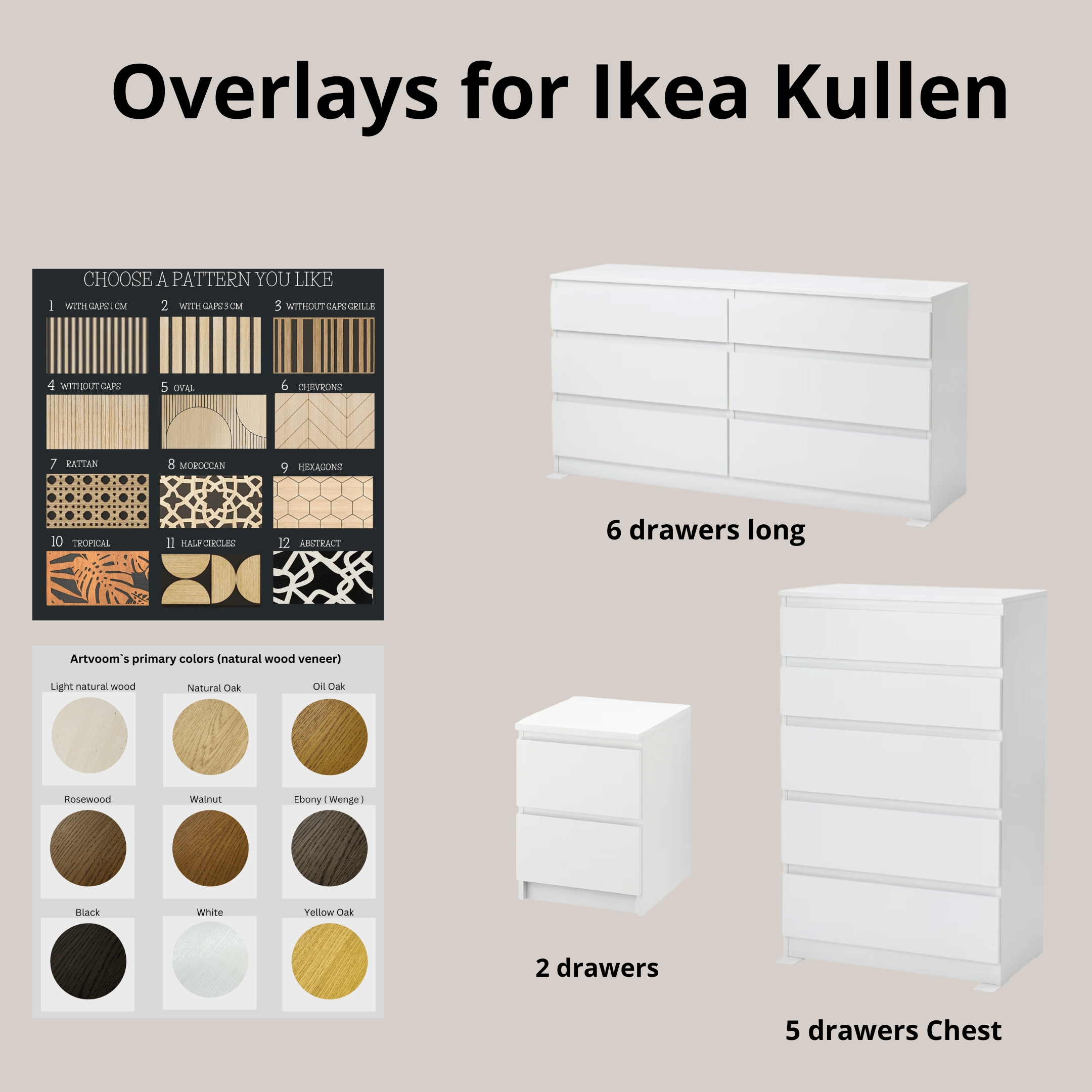 Overlay wooden panels for decorating ikea kullen dresser witn pattern panels by Artvoom – wood decor