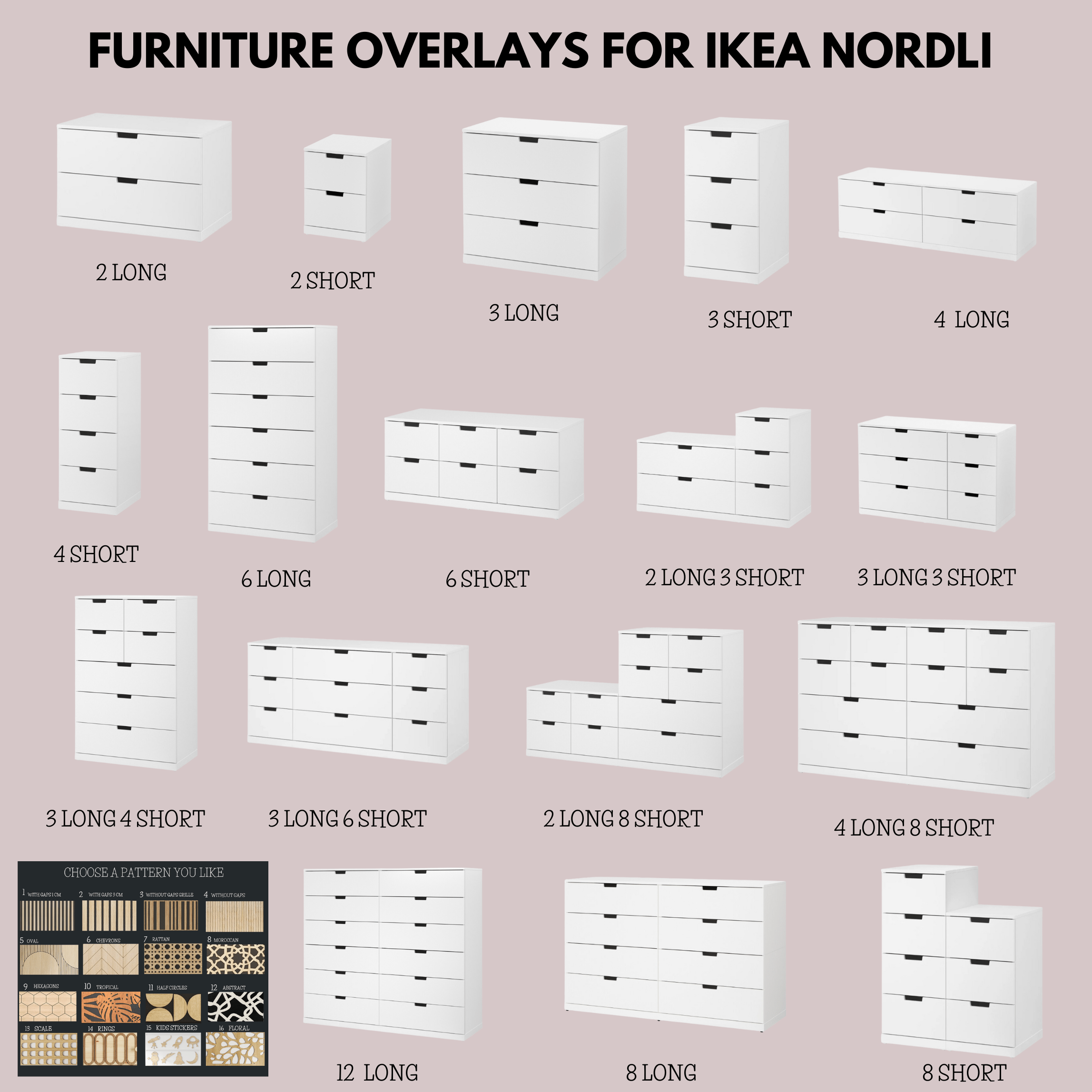 Overlay wooden panels for decorating ikea nordi dresser with pattern panels by Artvoom – wood decor