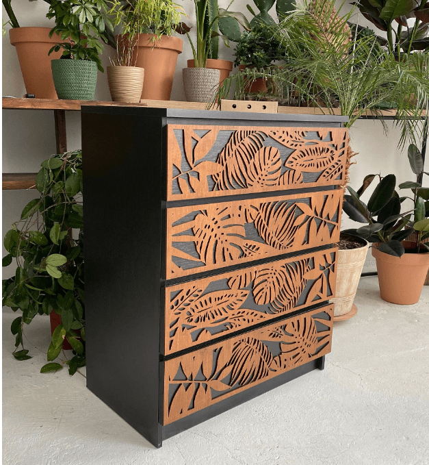 Overlay wooden panels for decorating ikea nordi dresser with pattern panels by Artvoom – wood decor