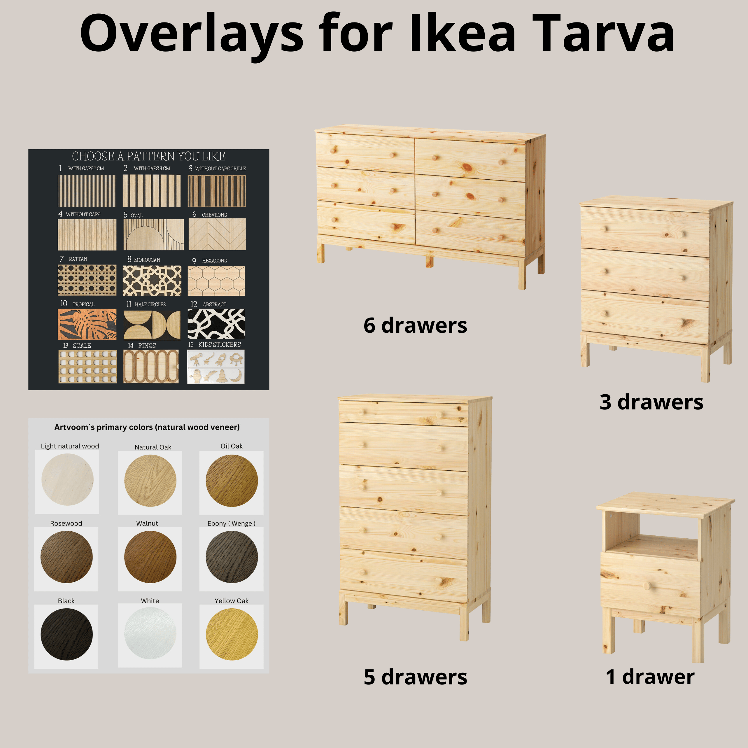 Overlay wooden panels for decorating ikea tarva dresser with pattern panels by Artvoom – wood decor