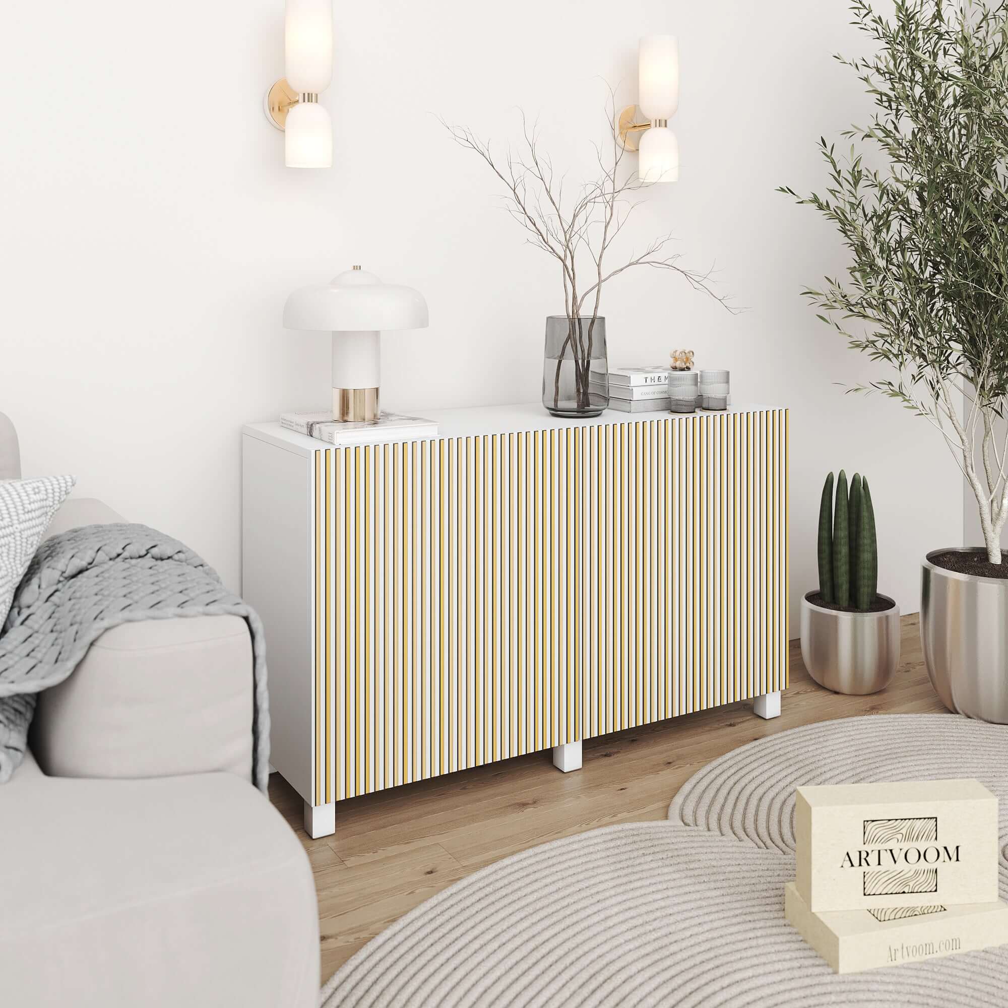 Overlay wooden slats panels for decorating ikea besta dresser with pattern panels by Artvoom – wood decor
