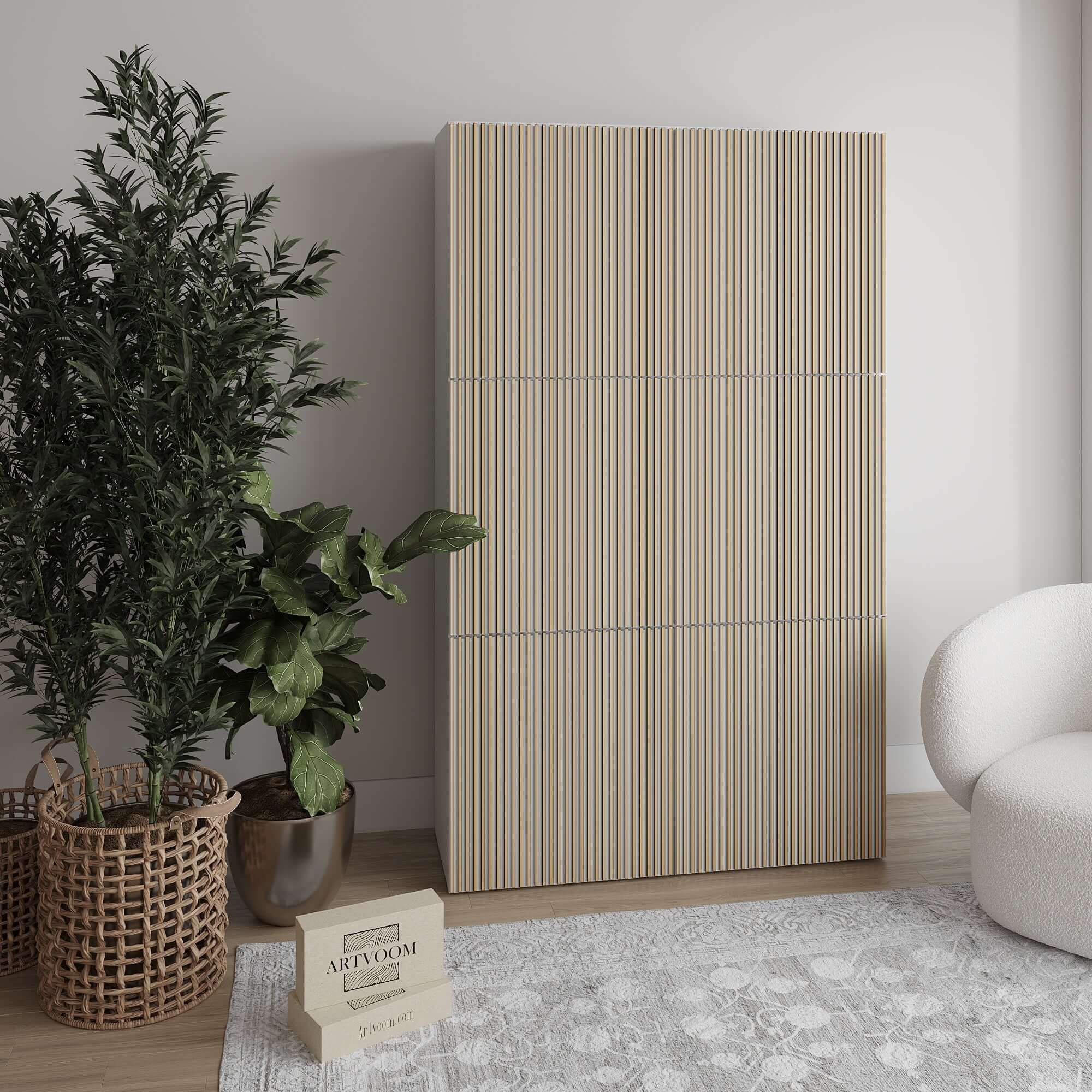 Overlay wooden slats panels for decorating ikea besta dresser with pattern panels by Artvoom – wood decor