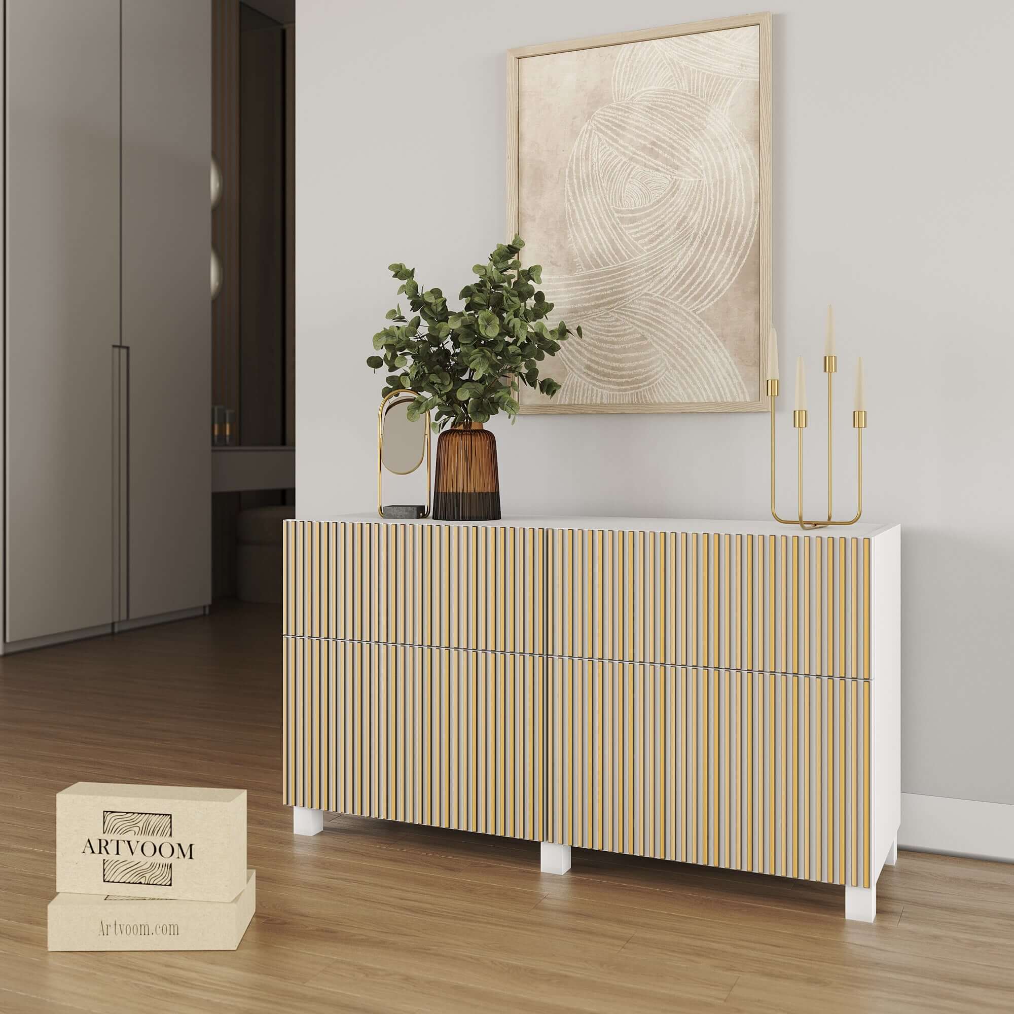 Overlay wooden slats panels for decorating ikea besta dresser with pattern panels by Artvoom – wood decor