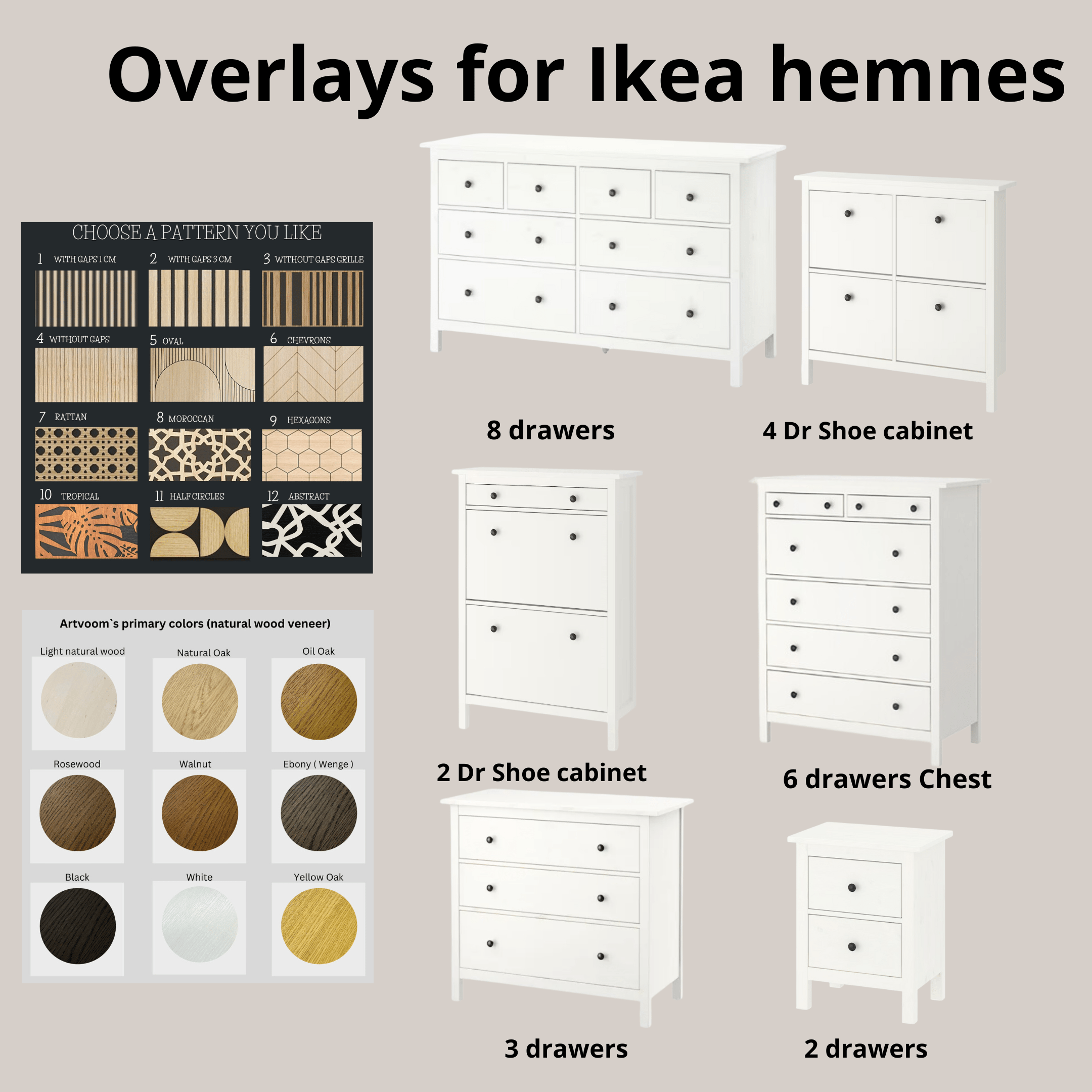 Overlay wooden slats panels for decorating ikea hemnes dresser with pattern panels by Artvoom – wood decor