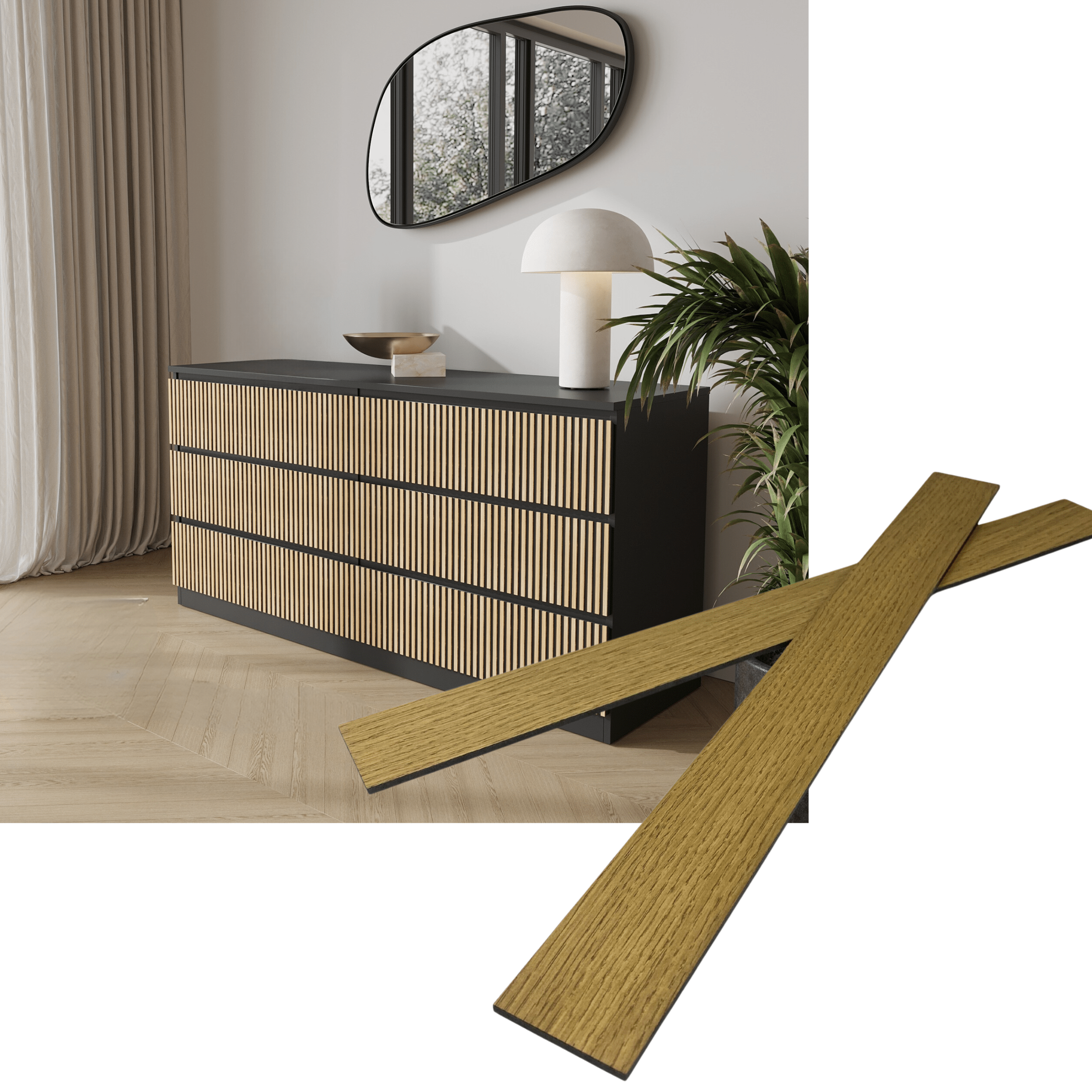Overlay wooden slats panels for decorating ikea malm dresser 1 cm width panels by Artvoom – wood decor