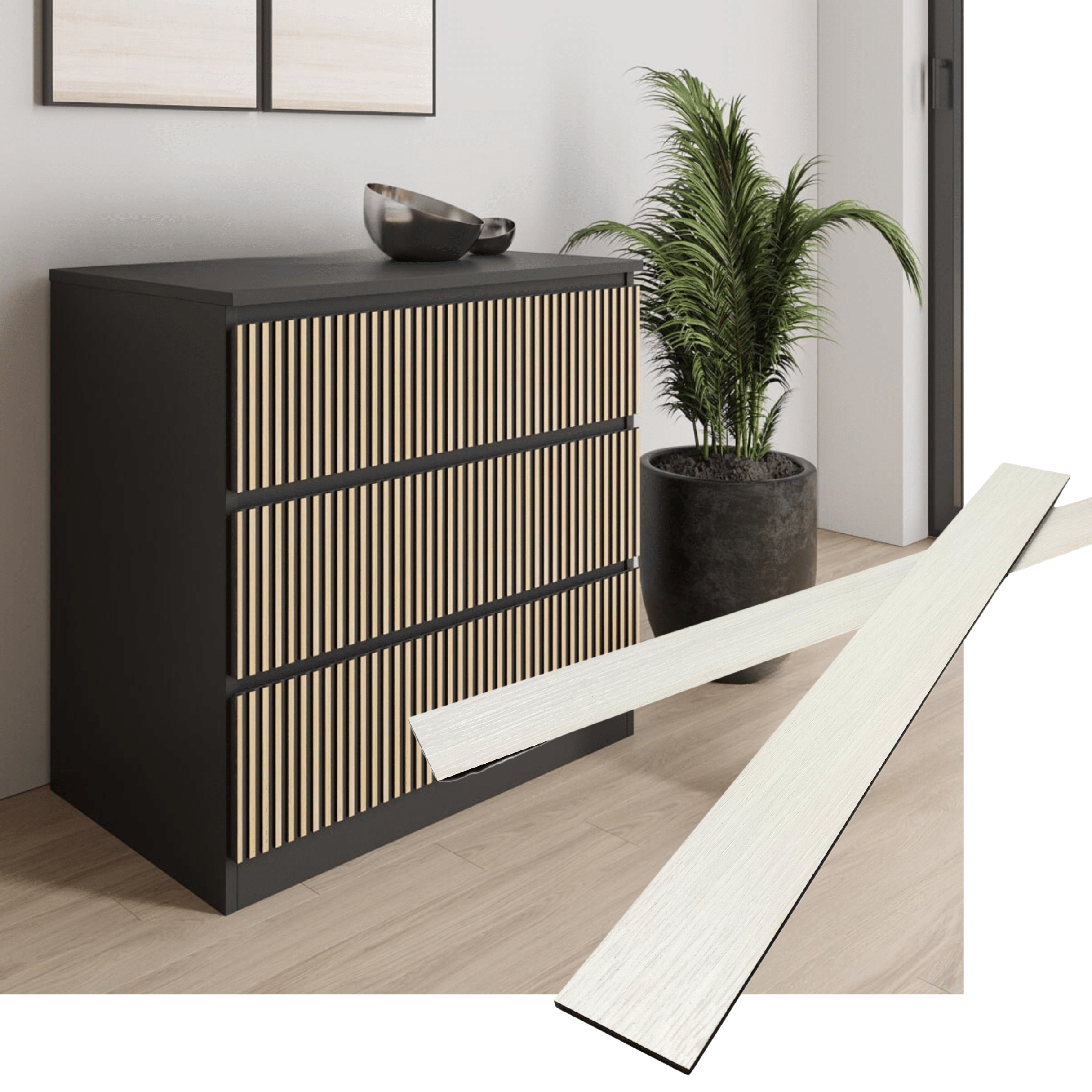 Overlay wooden slats panels for decorating ikea malm dresser 1 cm width panels by Artvoom – wood decor