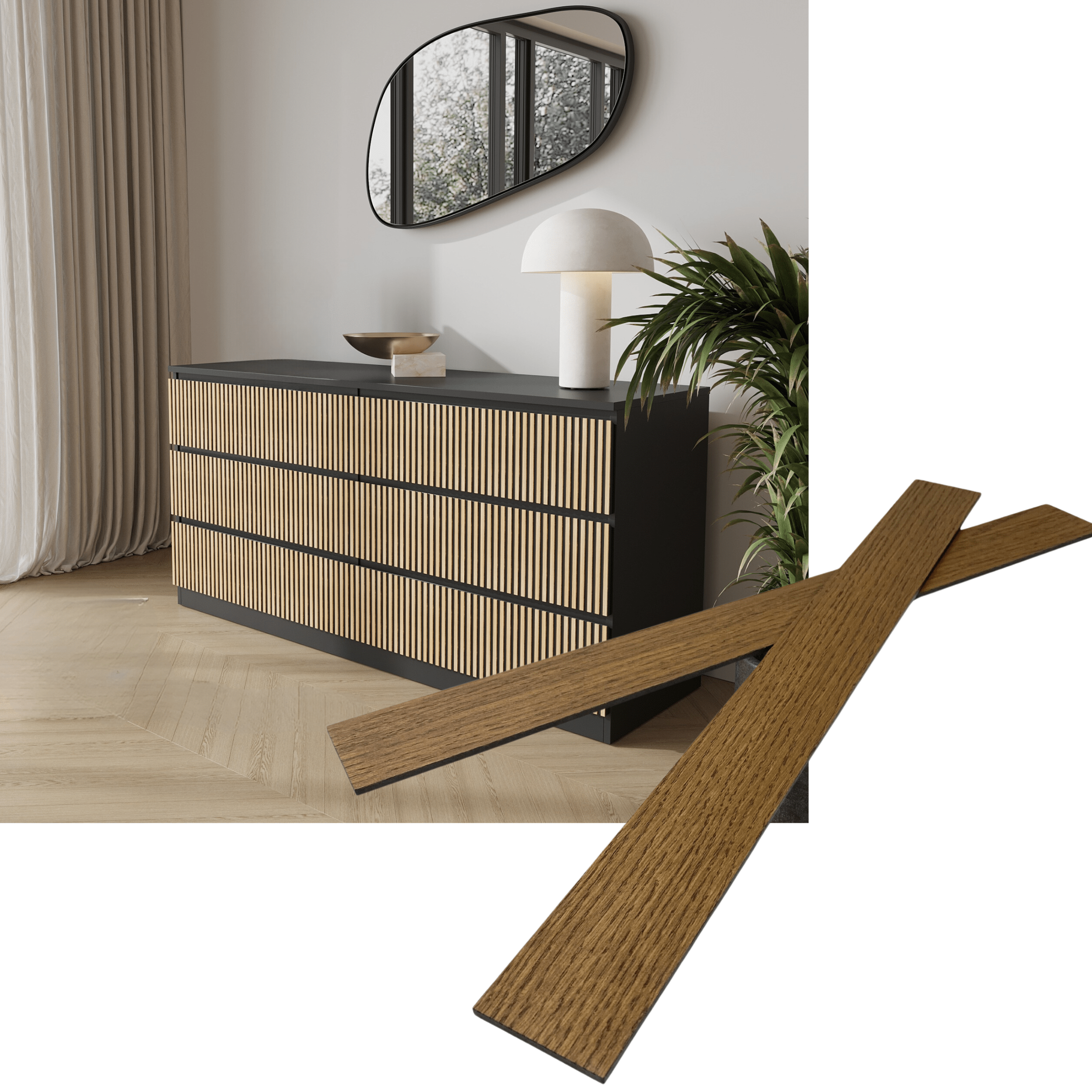 Overlay wooden slats panels for decorating ikea malm dresser 1 cm width panels by Artvoom – wood decor