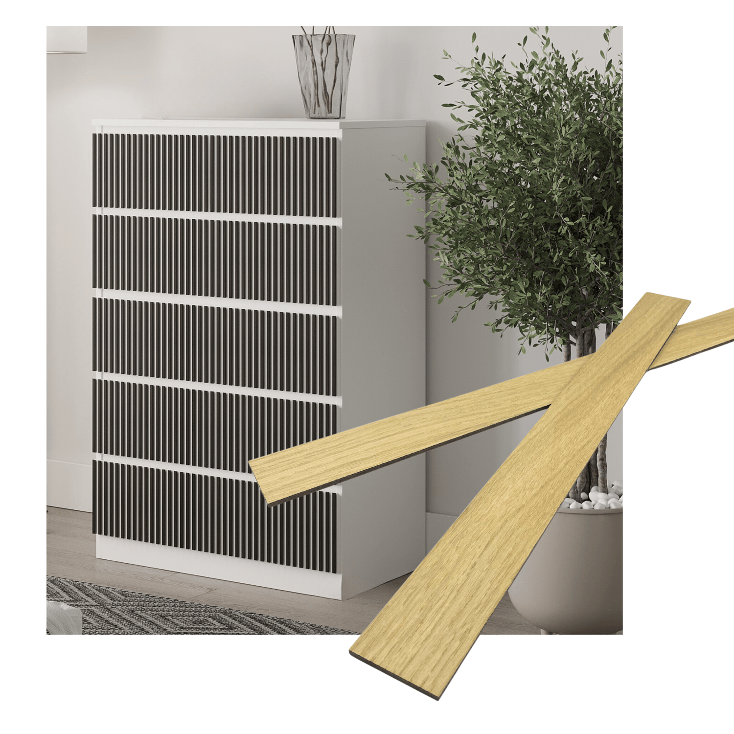 Overlay wooden slats panels for decorating ikea malm dresser 1 cm width panels by Artvoom – wood decor