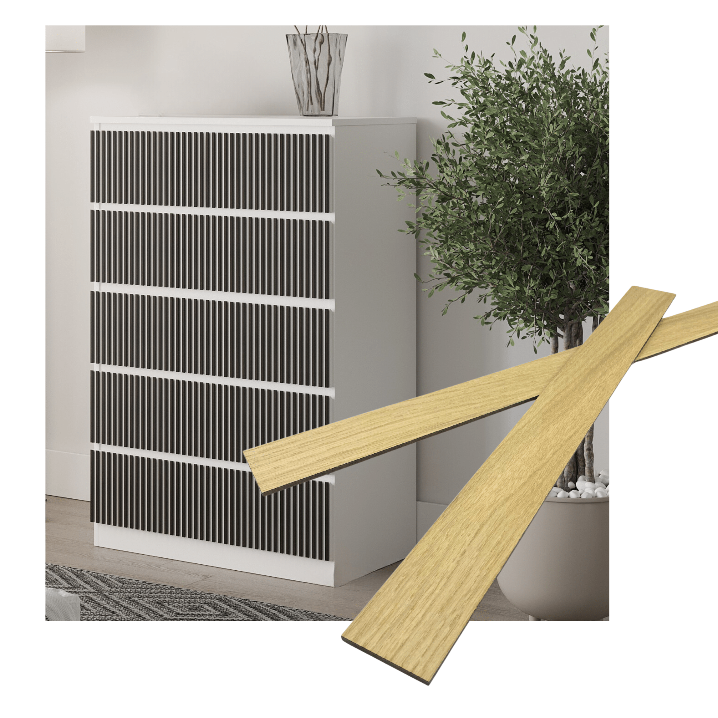 Overlay wooden slats panels for decorating ikea malm dresser 1 cm width panels by Artvoom – wood decor