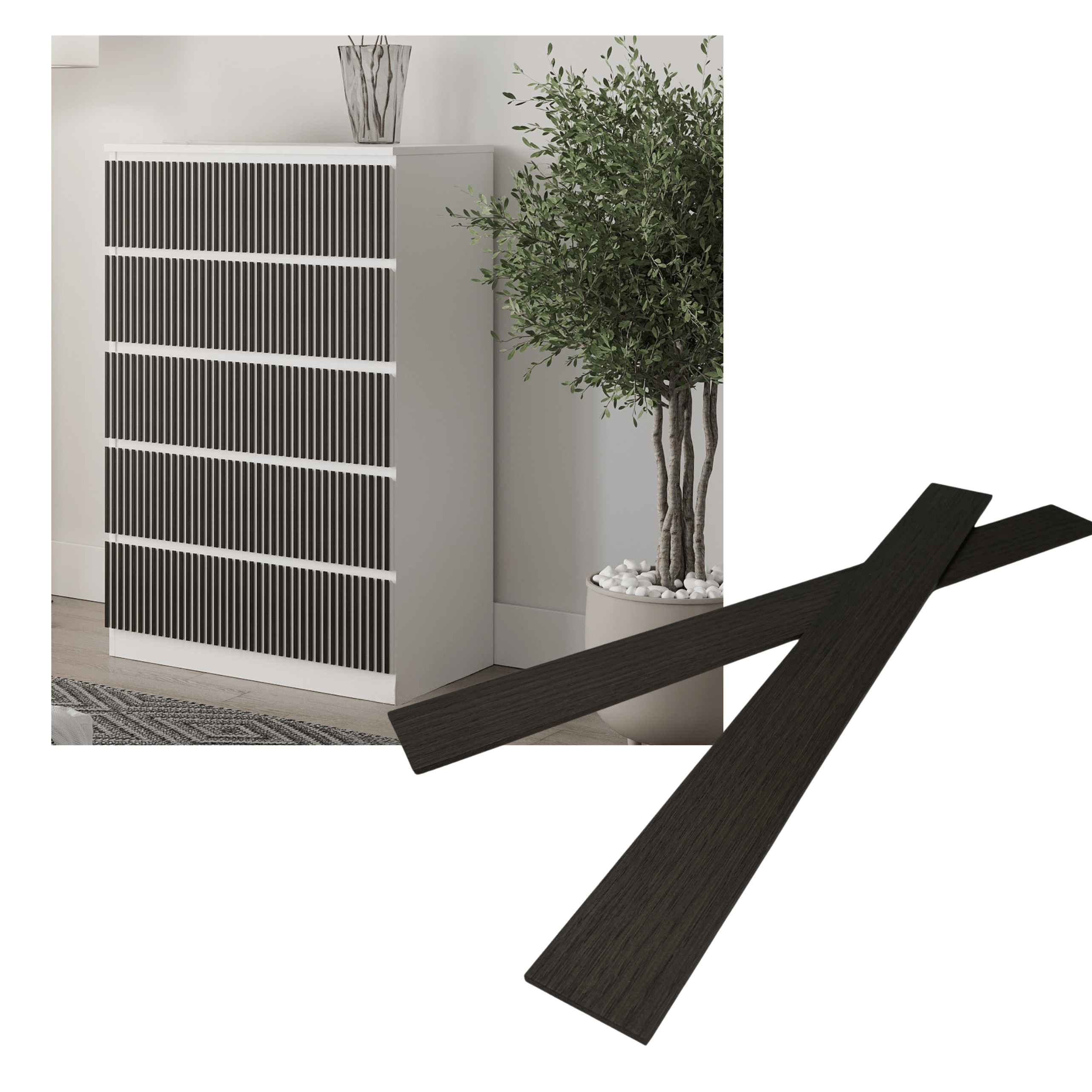 Overlay wooden slats panels for decorating ikea malm dresser 1 cm width panels by Artvoom – wood decor