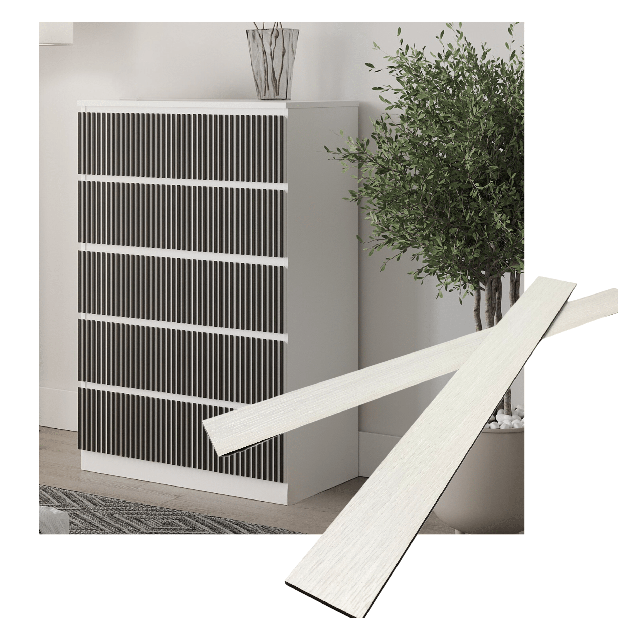 Overlay wooden slats panels for decorating ikea malm dresser 1 cm width panels by Artvoom – wood decor