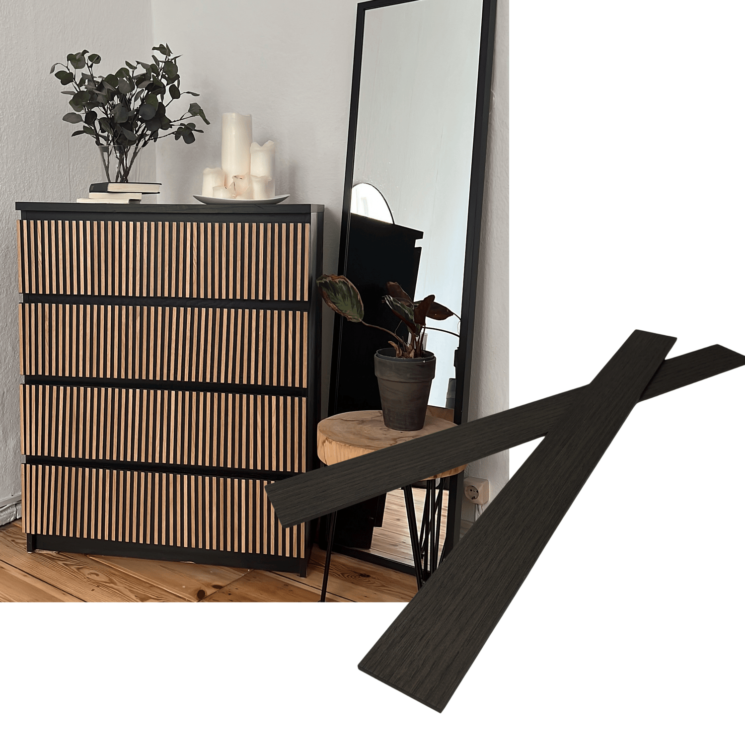 Overlay wooden slats panels for decorating ikea malm dresser 1 cm width panels by Artvoom – wood decor