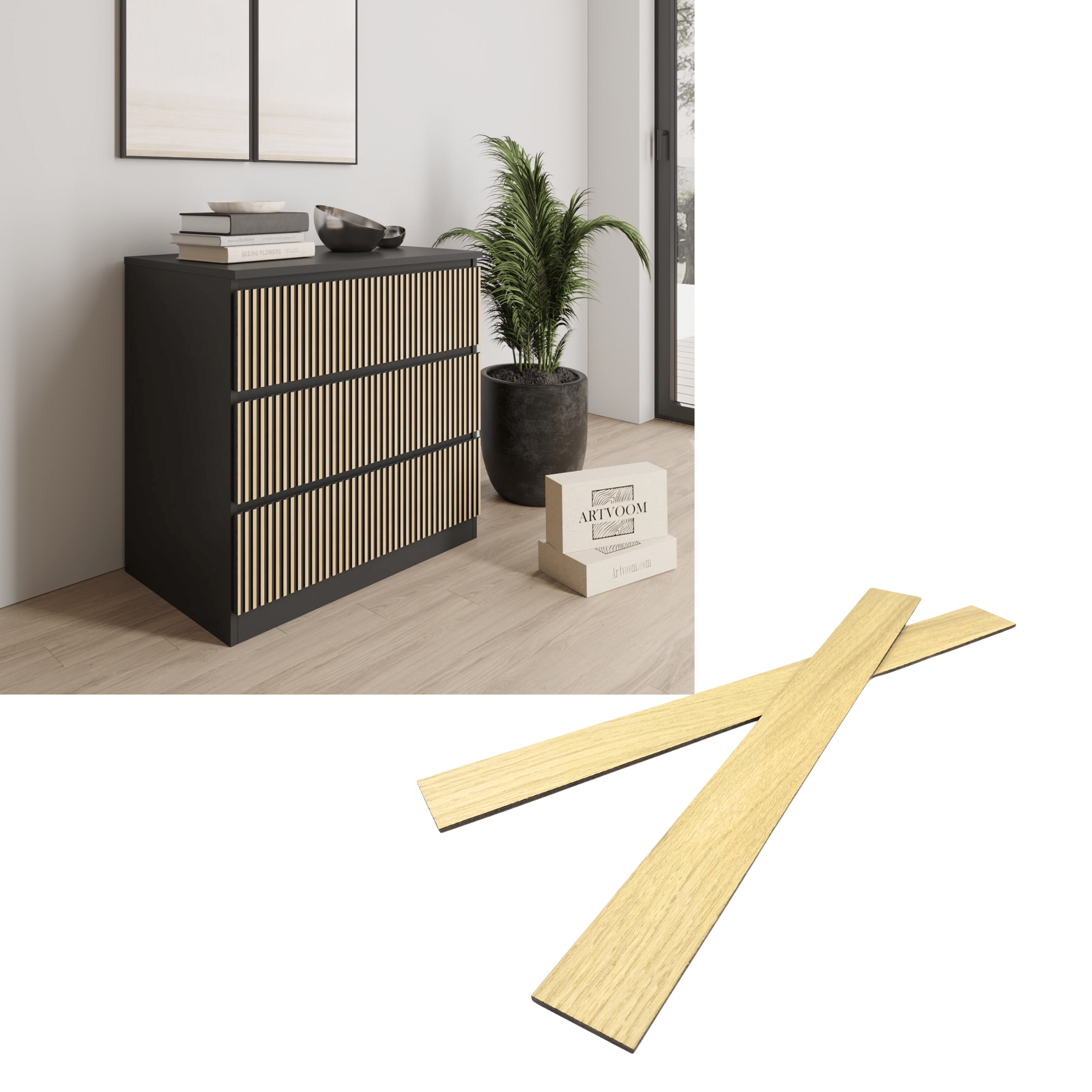 Overlay wooden slats panels for decorating ikea malm dresser 1 cm width panels by Artvoom – wood decor