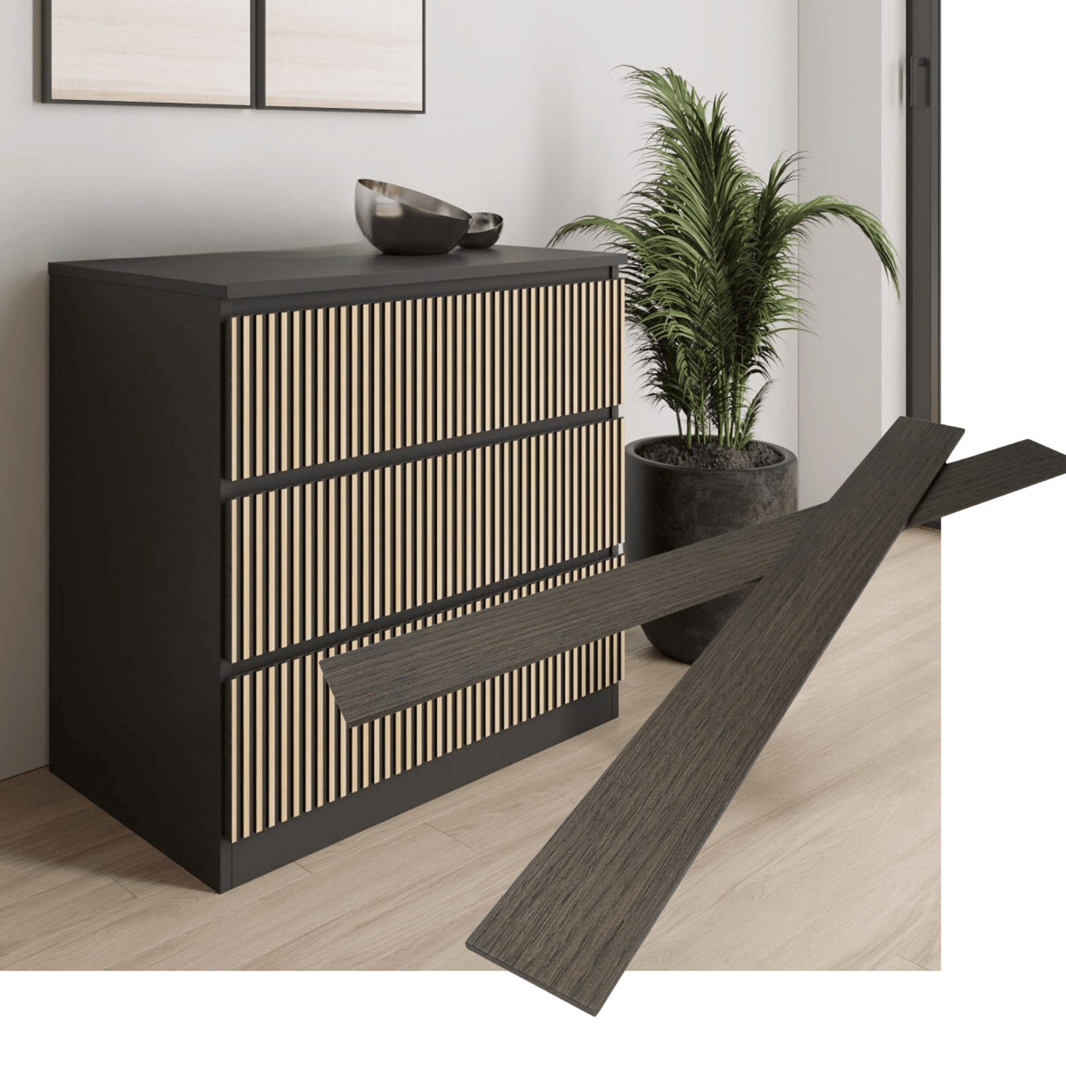 Overlay wooden slats panels for decorating ikea malm dresser 1 cm width panels by Artvoom – wood decor