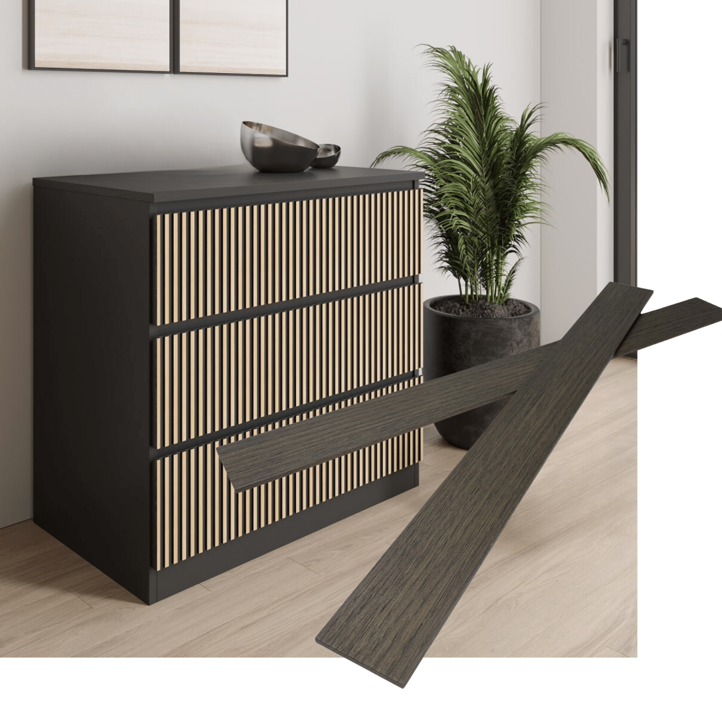 Overlay wooden slats panels for decorating ikea malm dresser 1 cm width panels by Artvoom – wood decor