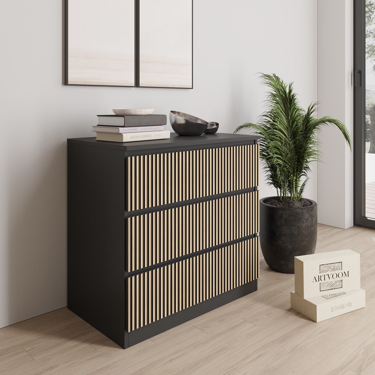 Overlay wooden slats panels for decorating ikea malm dresser 1 cm width panels by Artvoom – wood decor
