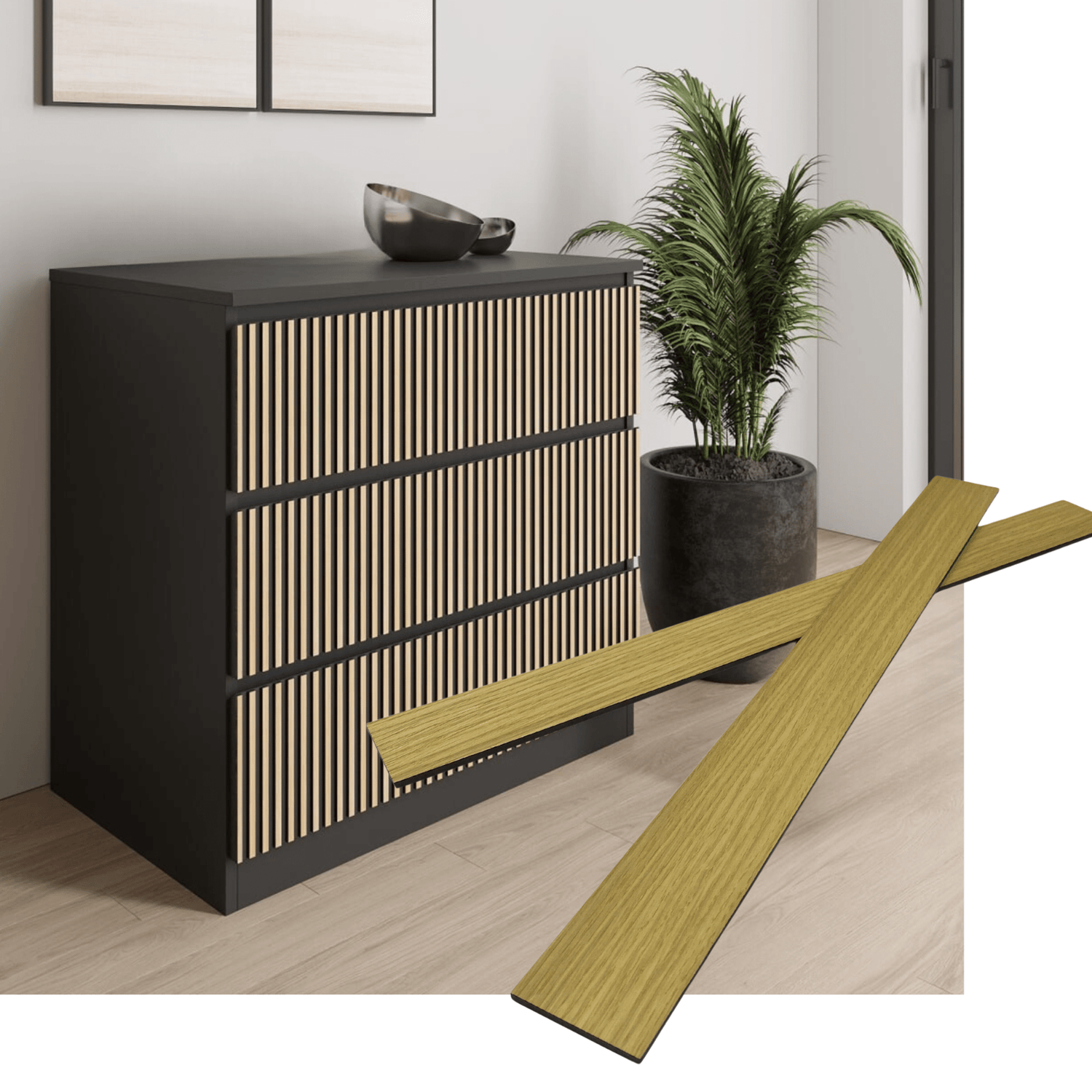 Overlay wooden slats panels for decorating ikea malm dresser 1 cm width panels by Artvoom – wood decor