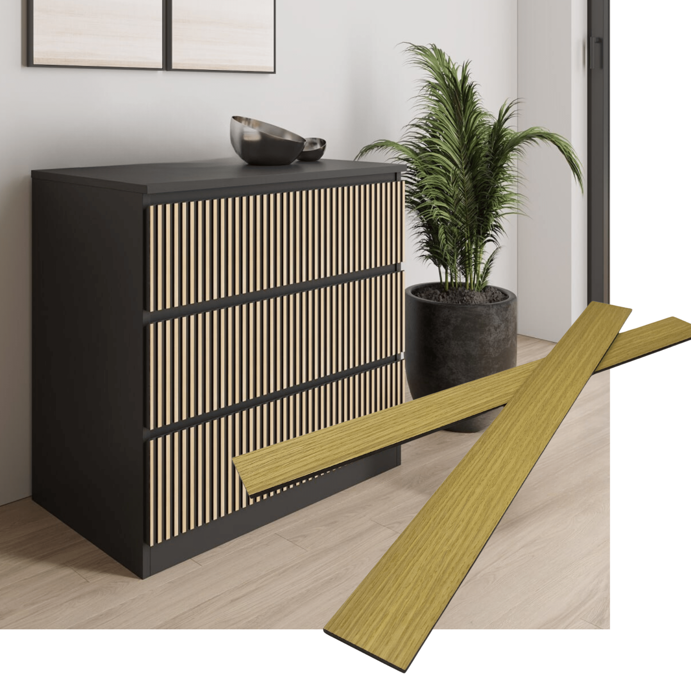 Overlay wooden slats panels for decorating ikea malm dresser 1 cm width panels by Artvoom – wood decor