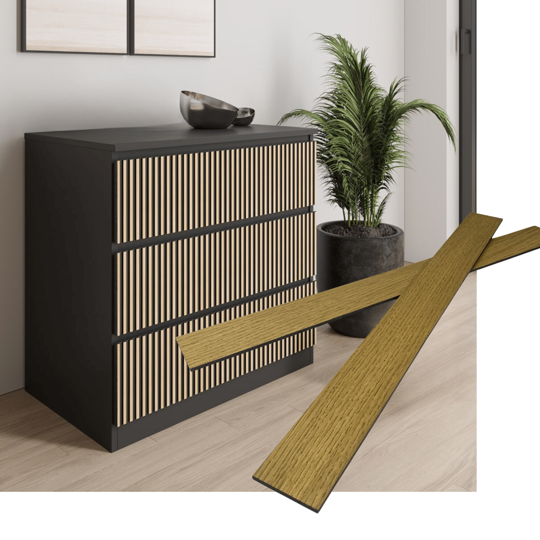 Overlay wooden slats panels for decorating ikea malm dresser 1 cm width panels by Artvoom – wood decor