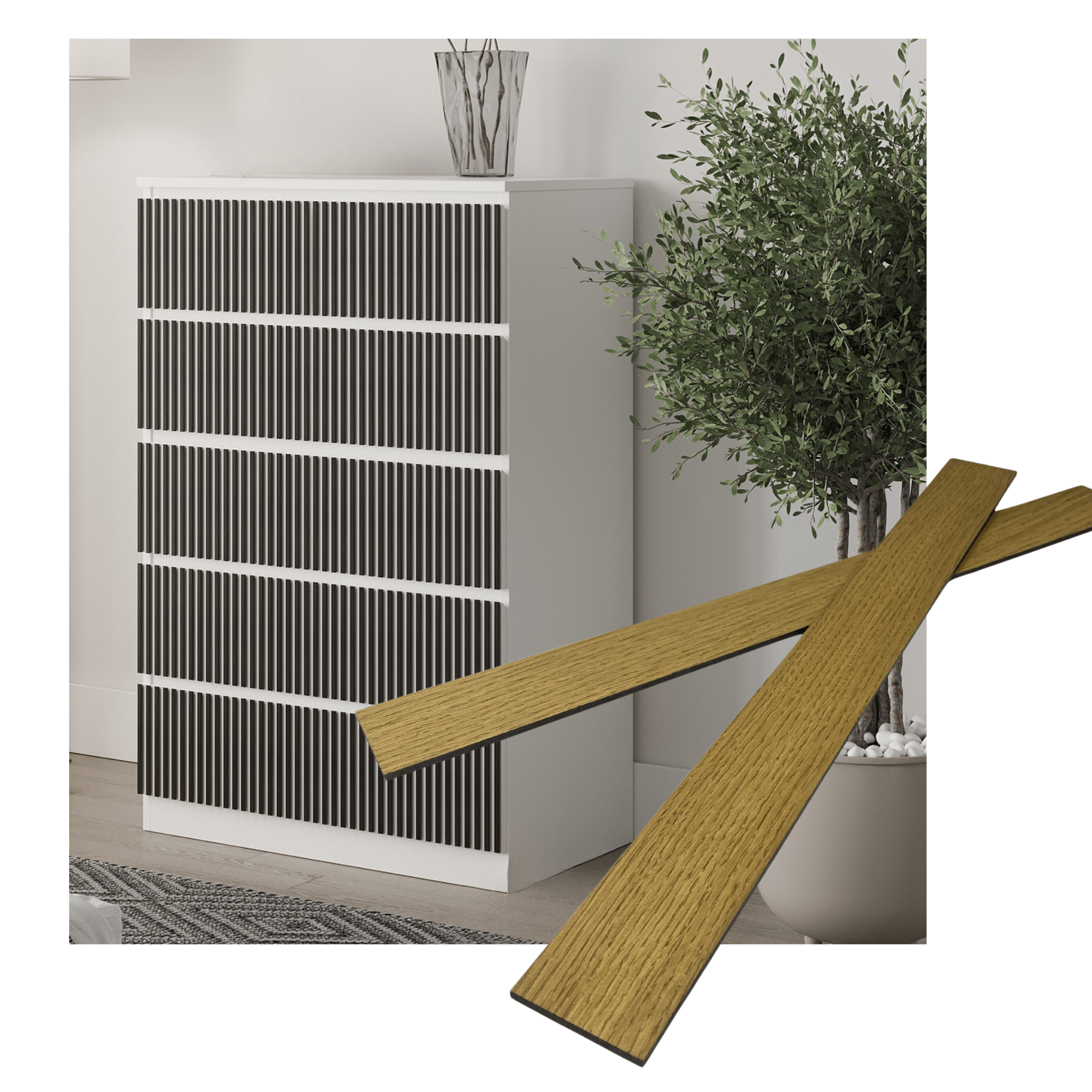Overlay wooden slats panels for decorating ikea malm dresser 1 cm width panels by Artvoom – wood decor