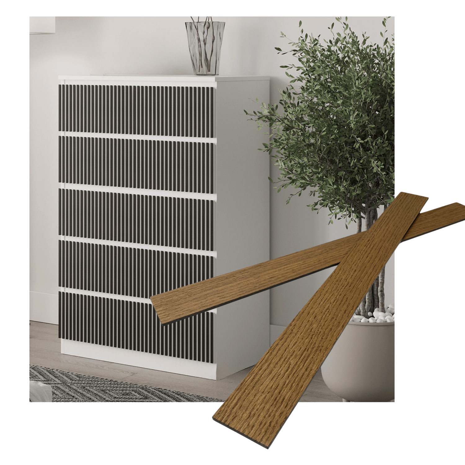 Overlay wooden slats panels for decorating ikea malm dresser 1 cm width panels by Artvoom – wood decor