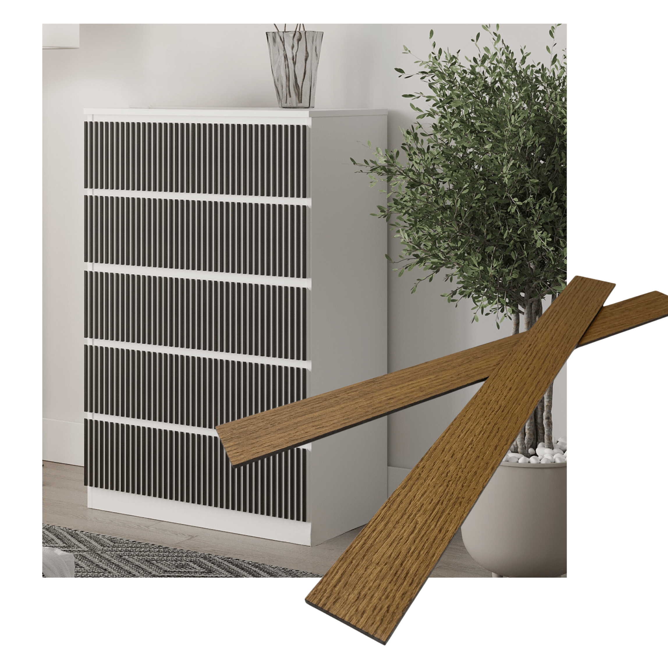Overlay wooden slats panels for decorating ikea malm dresser 1 cm width panels by Artvoom – wood decor