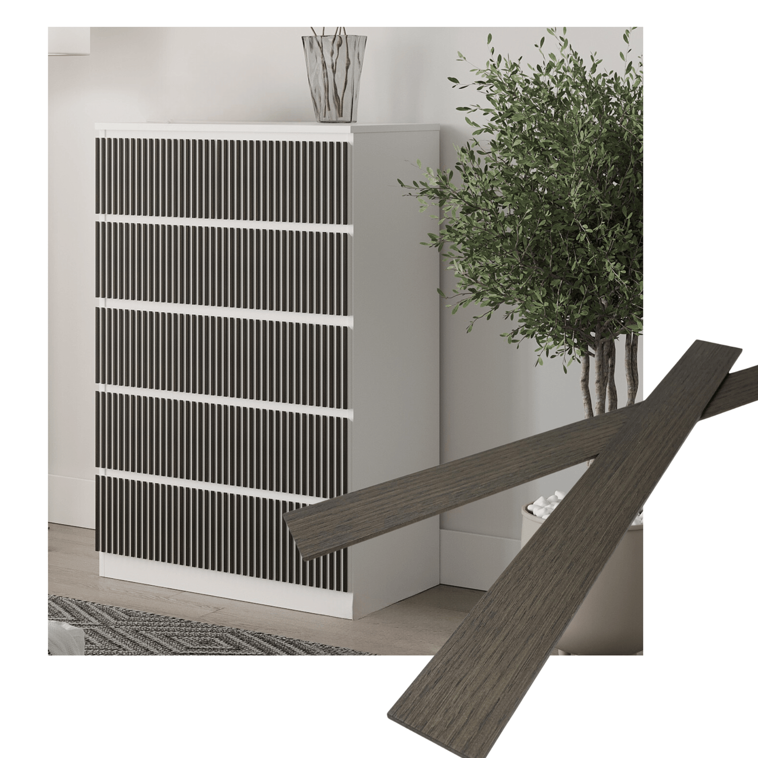 Overlay wooden slats panels for decorating ikea malm dresser 1 cm width panels by Artvoom – wood decor
