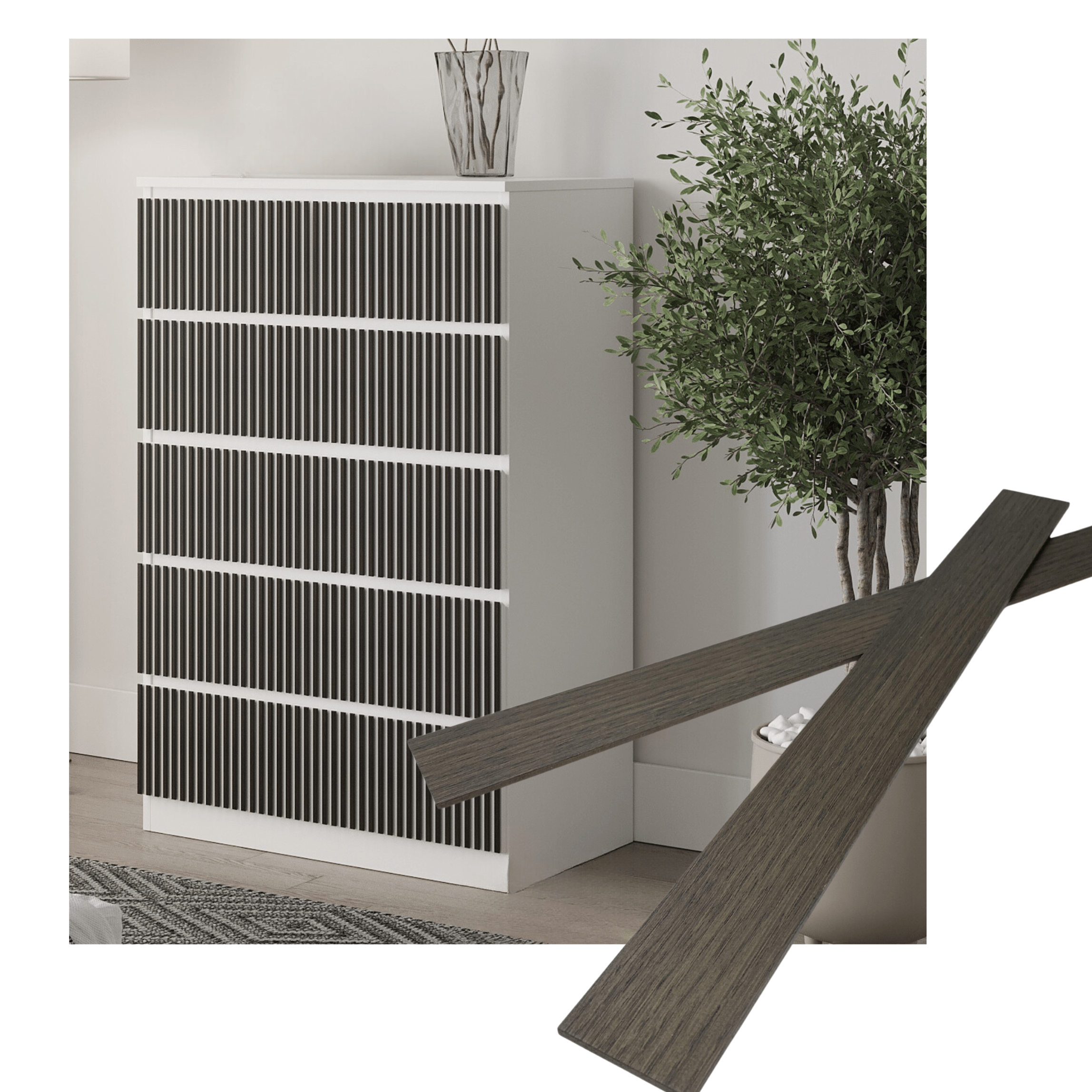 Overlay wooden slats panels for decorating ikea malm dresser 1 cm width panels by Artvoom – wood decor
