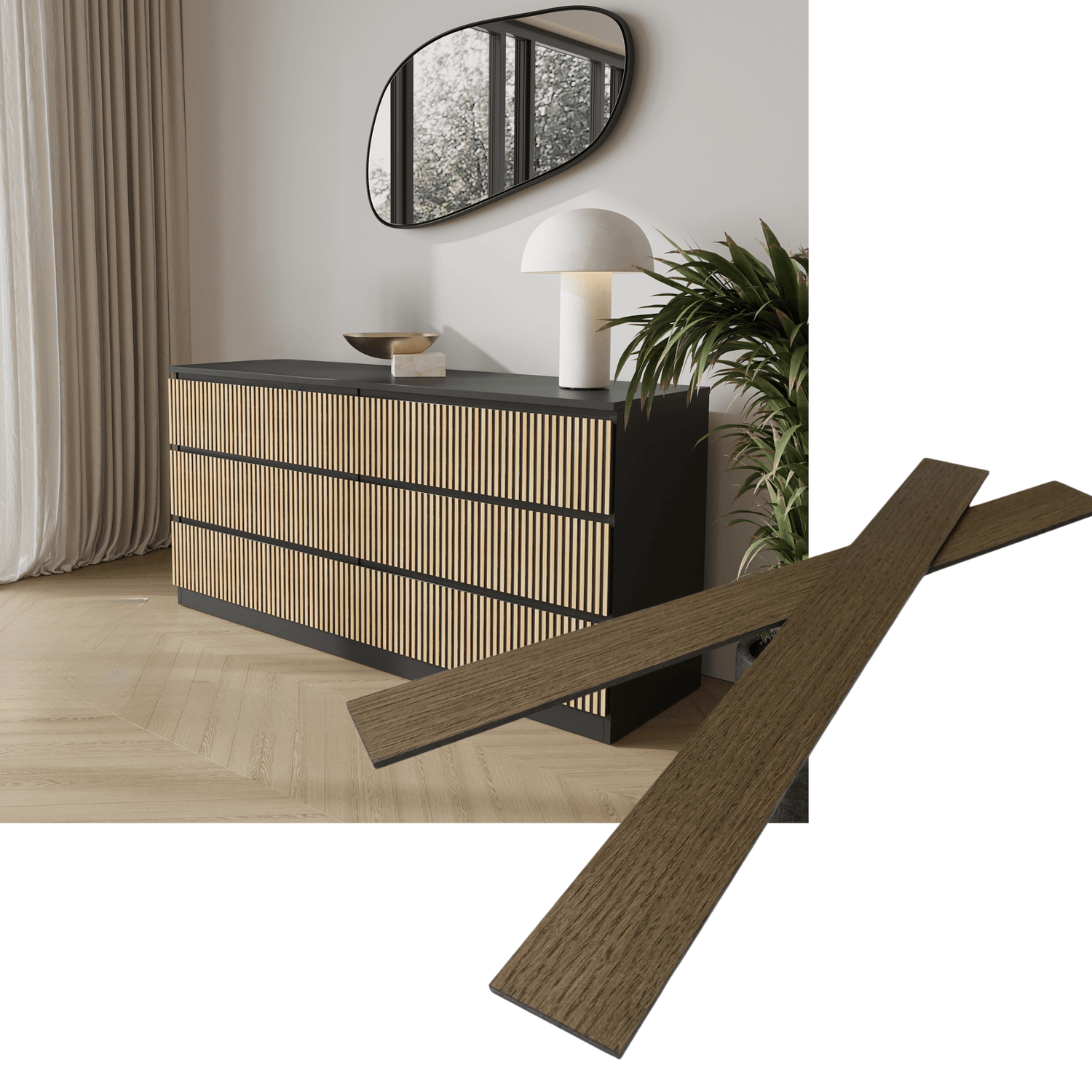 Overlay wooden slats panels for decorating ikea malm dresser 1 cm width panels by Artvoom – wood decor