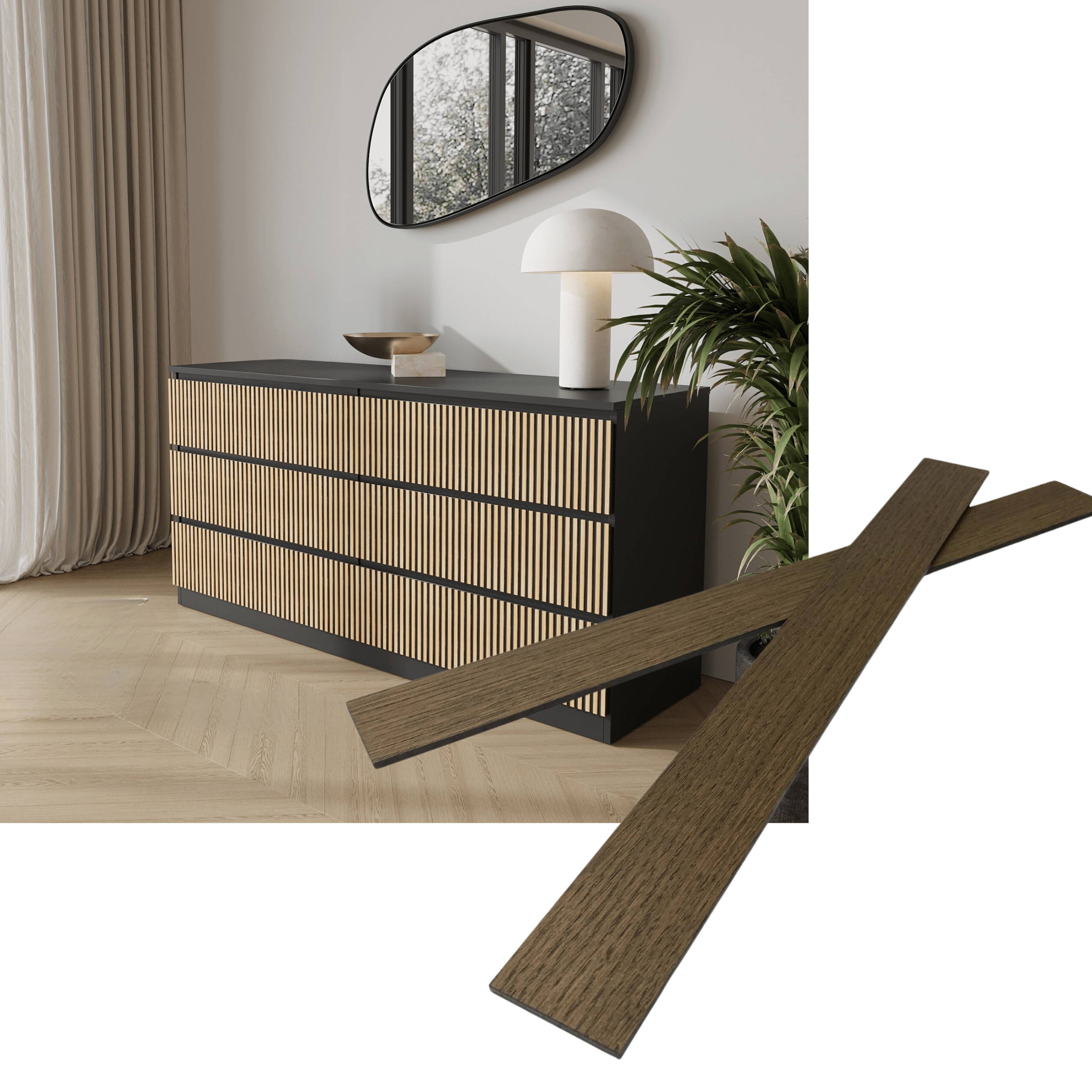 Overlay wooden slats panels for decorating ikea malm dresser 1 cm width panels by Artvoom – wood decor