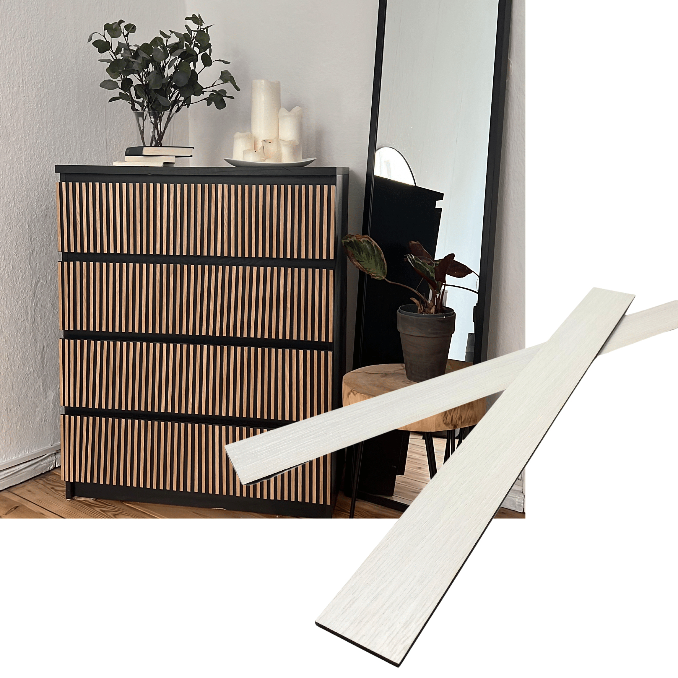 Overlay wooden slats panels for decorating ikea malm dresser 1 cm width panels by Artvoom – wood decor