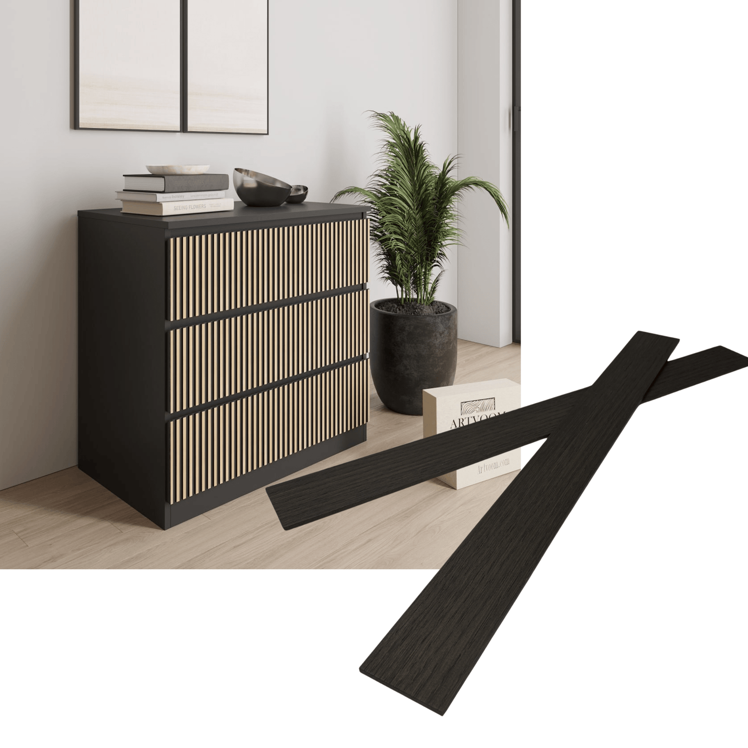 Overlay wooden slats panels for decorating ikea malm dresser 1 cm width panels by Artvoom – wood decor
