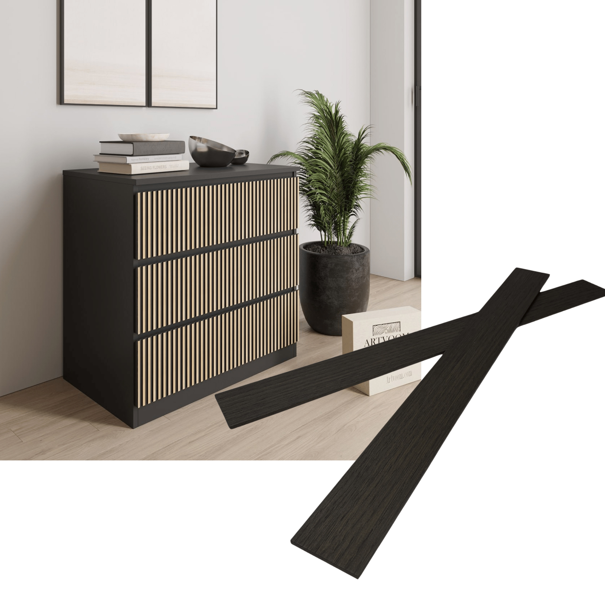 Overlay wooden slats panels for decorating ikea malm dresser 1 cm width panels by Artvoom – wood decor