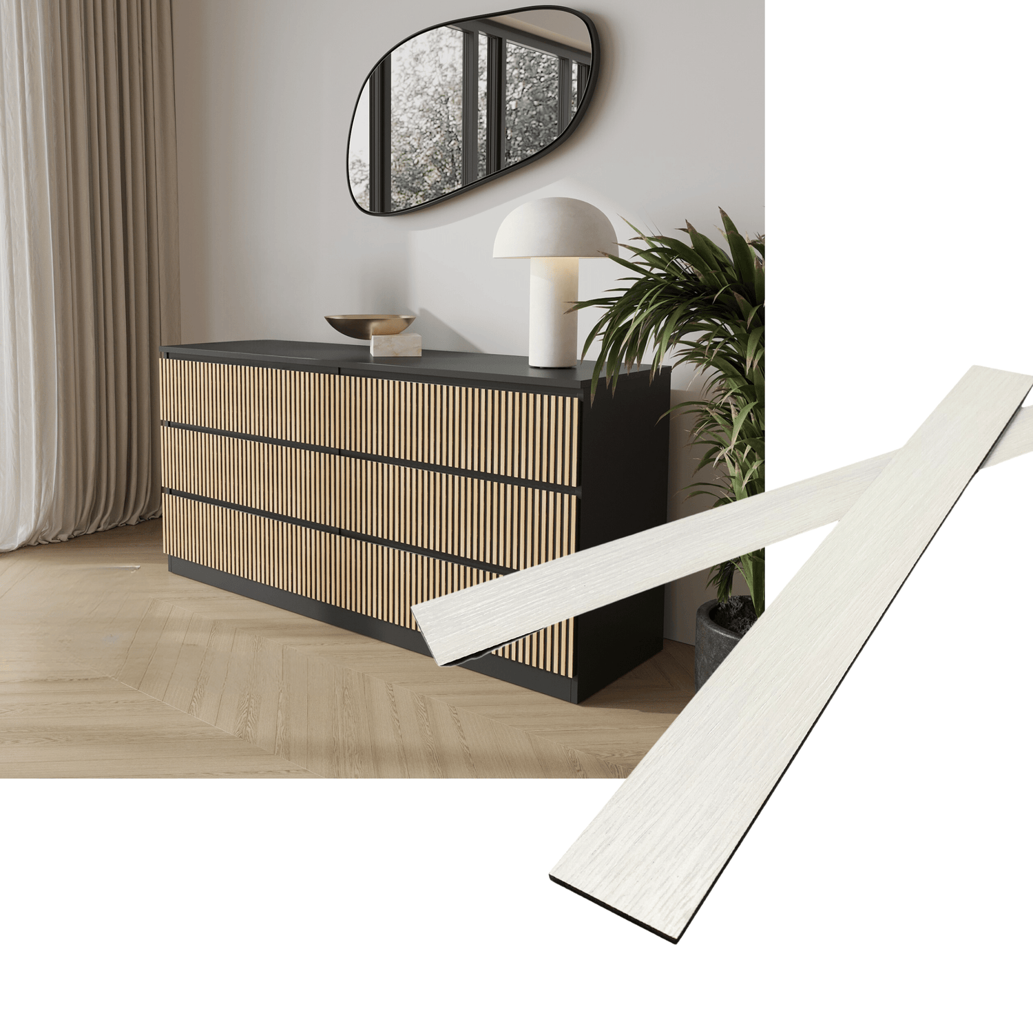 Overlay wooden slats panels for decorating ikea malm dresser 1 cm width panels by Artvoom – wood decor