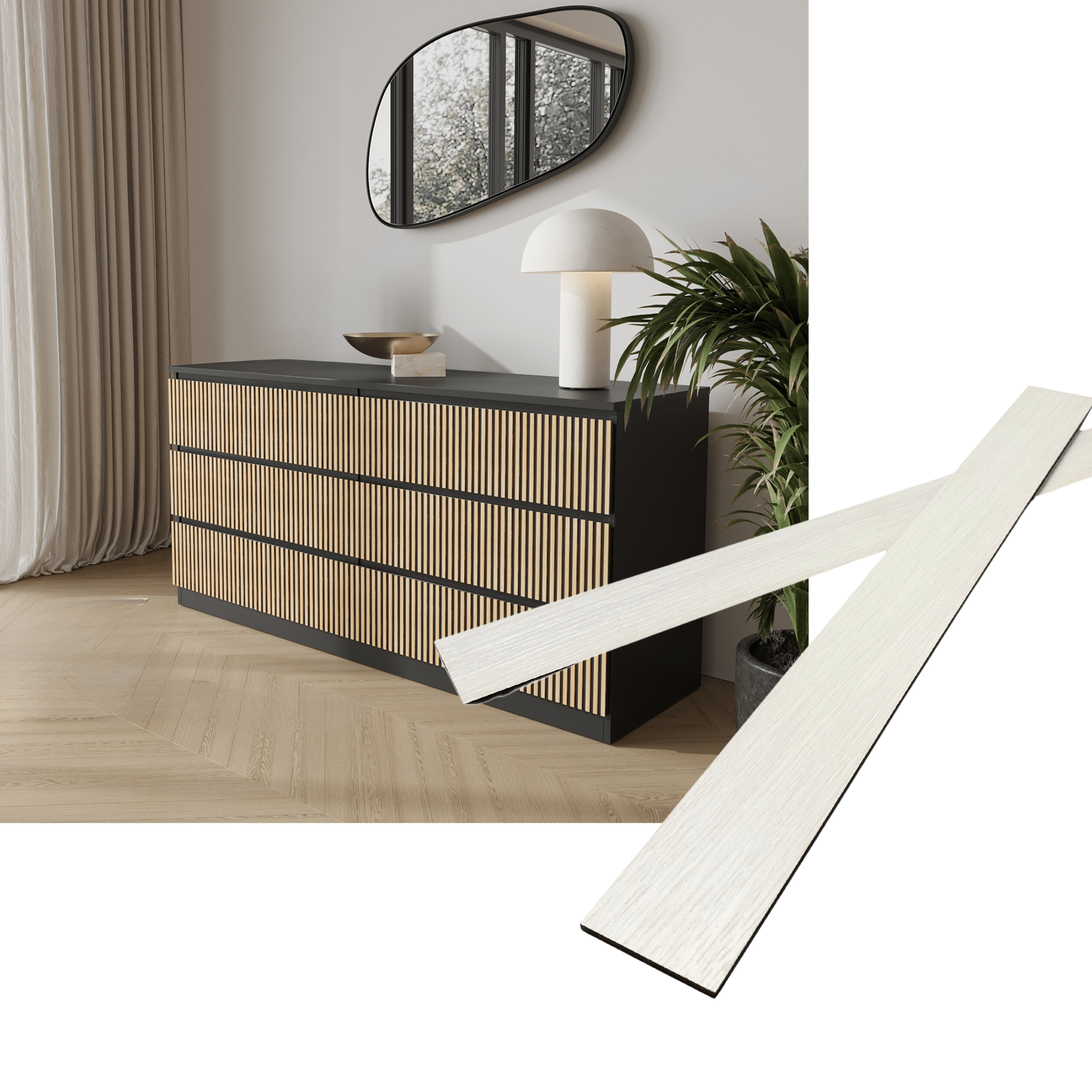 Overlay wooden slats panels for decorating ikea malm dresser 1 cm width panels by Artvoom – wood decor
