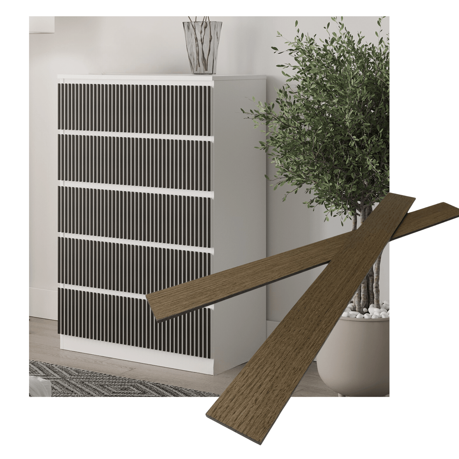 Overlay wooden slats panels for decorating ikea malm dresser 1 cm width panels by Artvoom – wood decor