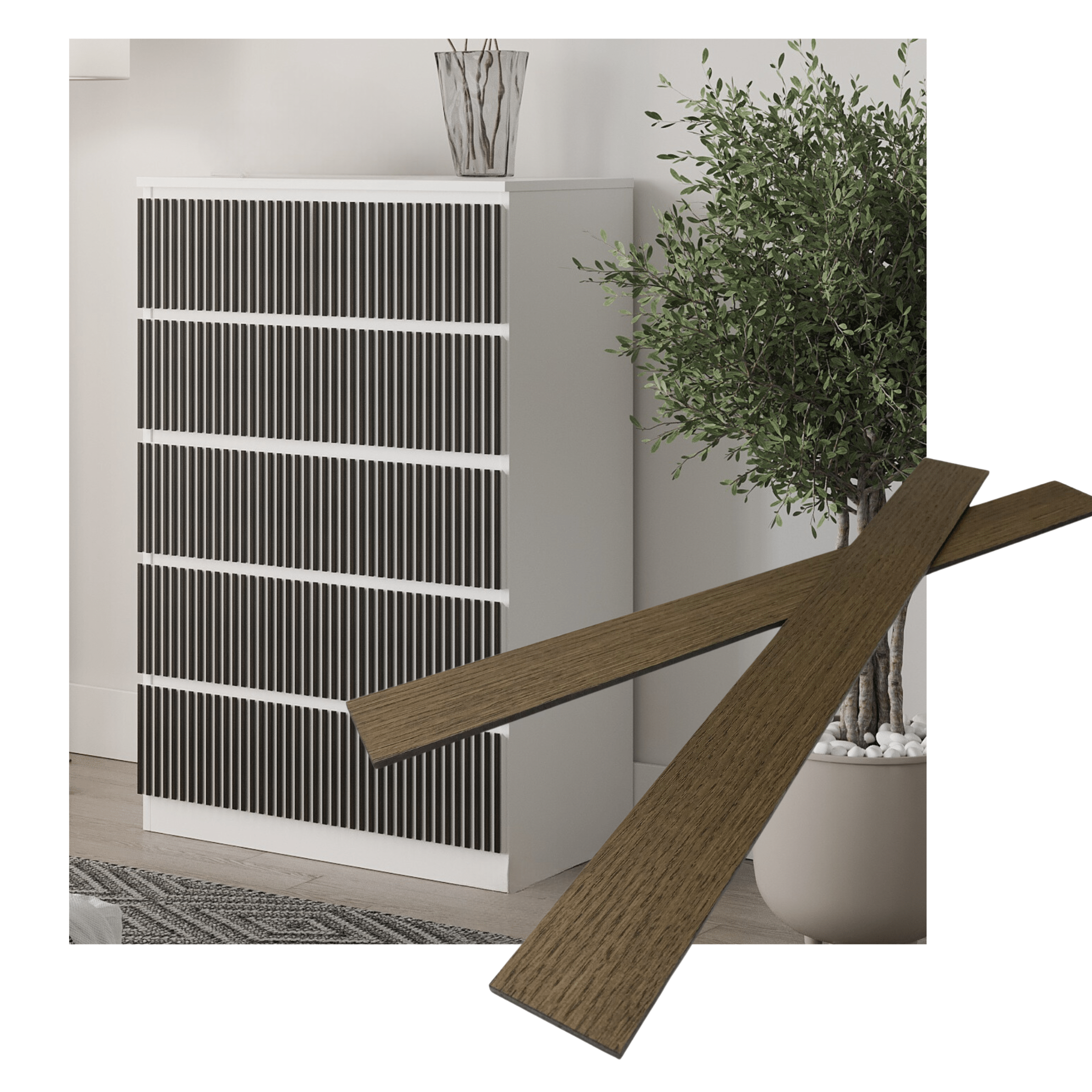 Overlay wooden slats panels for decorating ikea malm dresser 1 cm width panels by Artvoom – wood decor