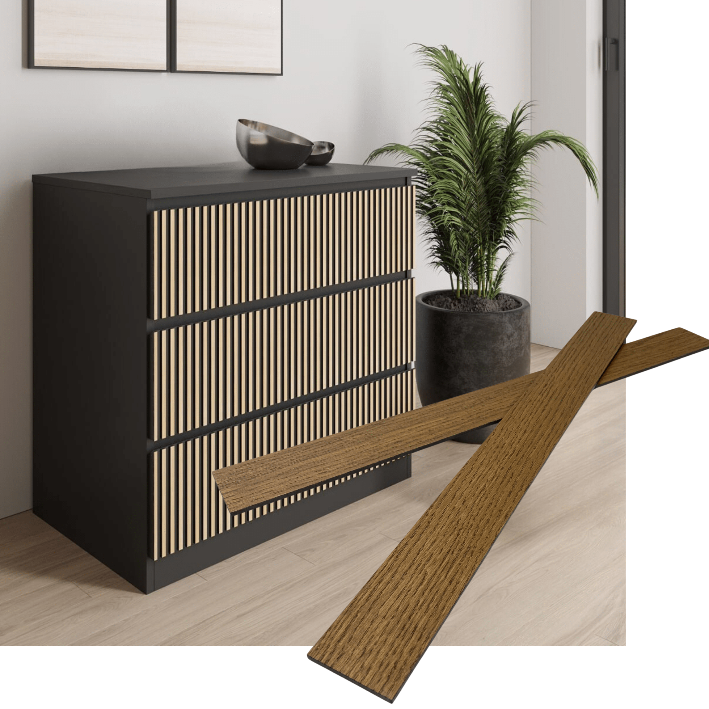 Overlay wooden slats panels for decorating ikea malm dresser 1 cm width panels by Artvoom – wood decor
