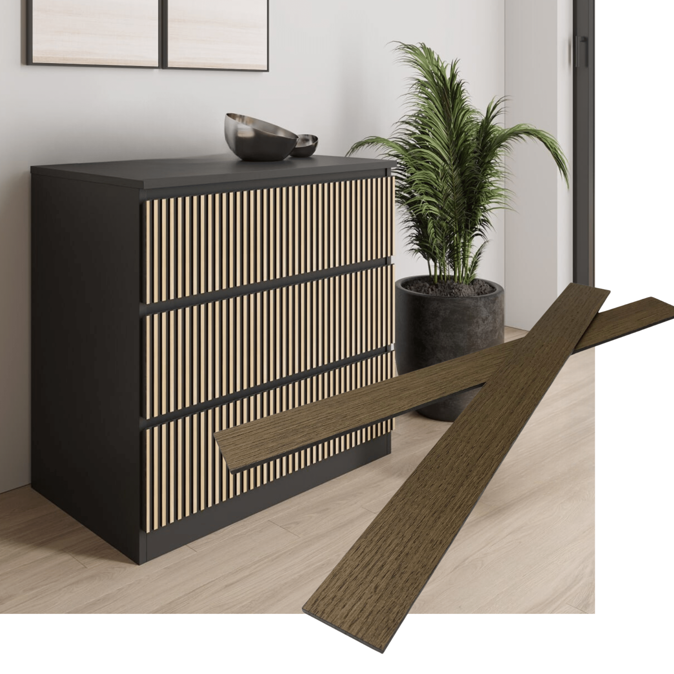 Overlay wooden slats panels for decorating ikea malm dresser 1 cm width panels by Artvoom – wood decor